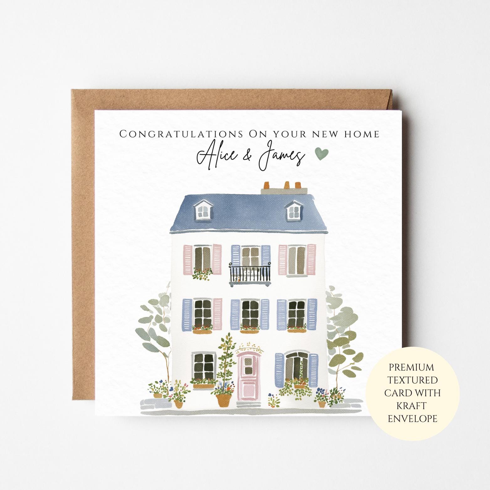 New Home Card, Rustic Village Houses, Personalised (Housewarming)
