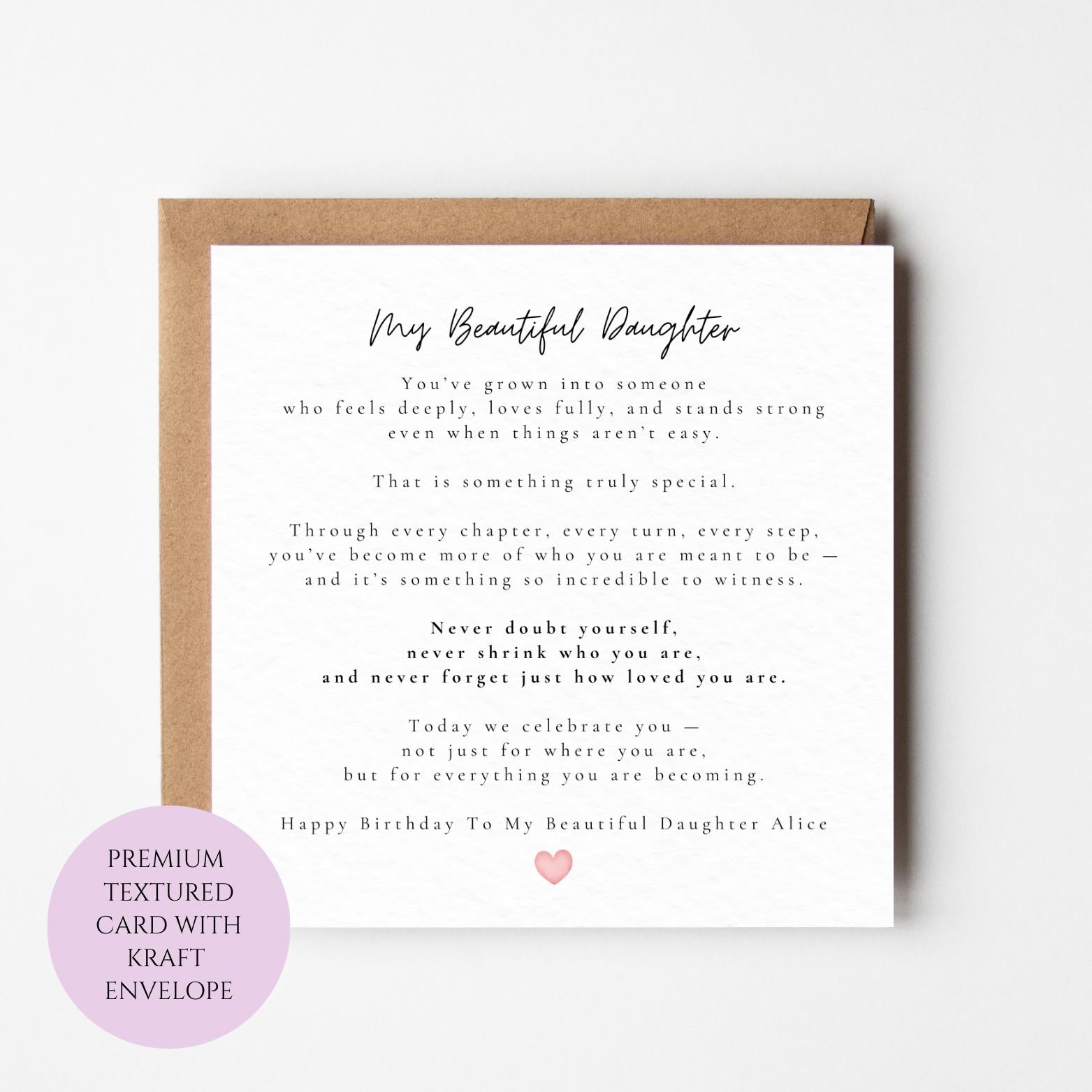 Personalised Daughter Birthday Card, Heartfelt Love Message, Textured Card (150x150mm)
