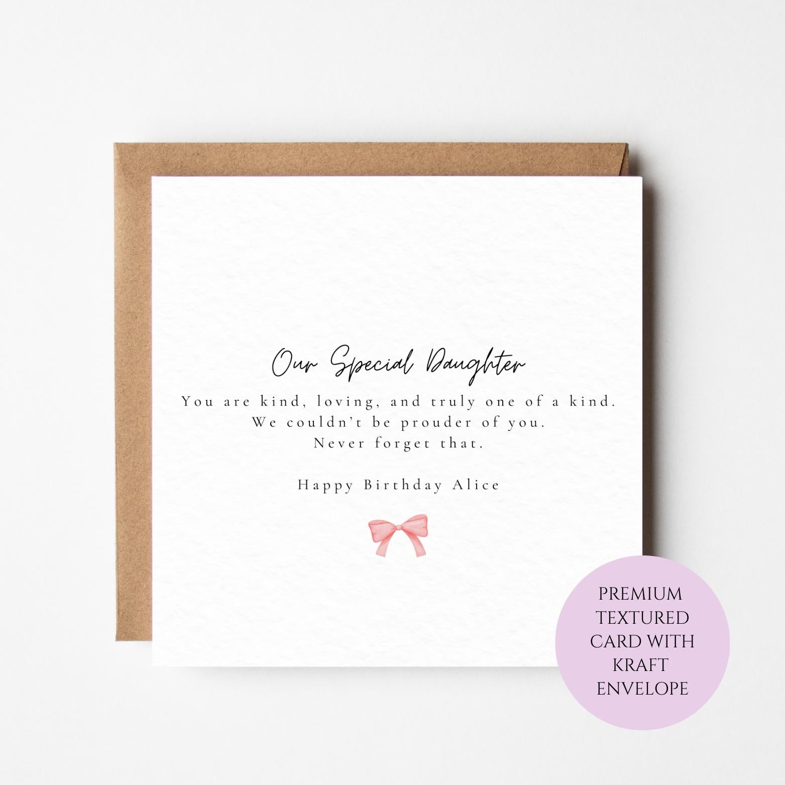 Personalised Daughter Birthday Card, Kind Loving Message, Keepsake Card