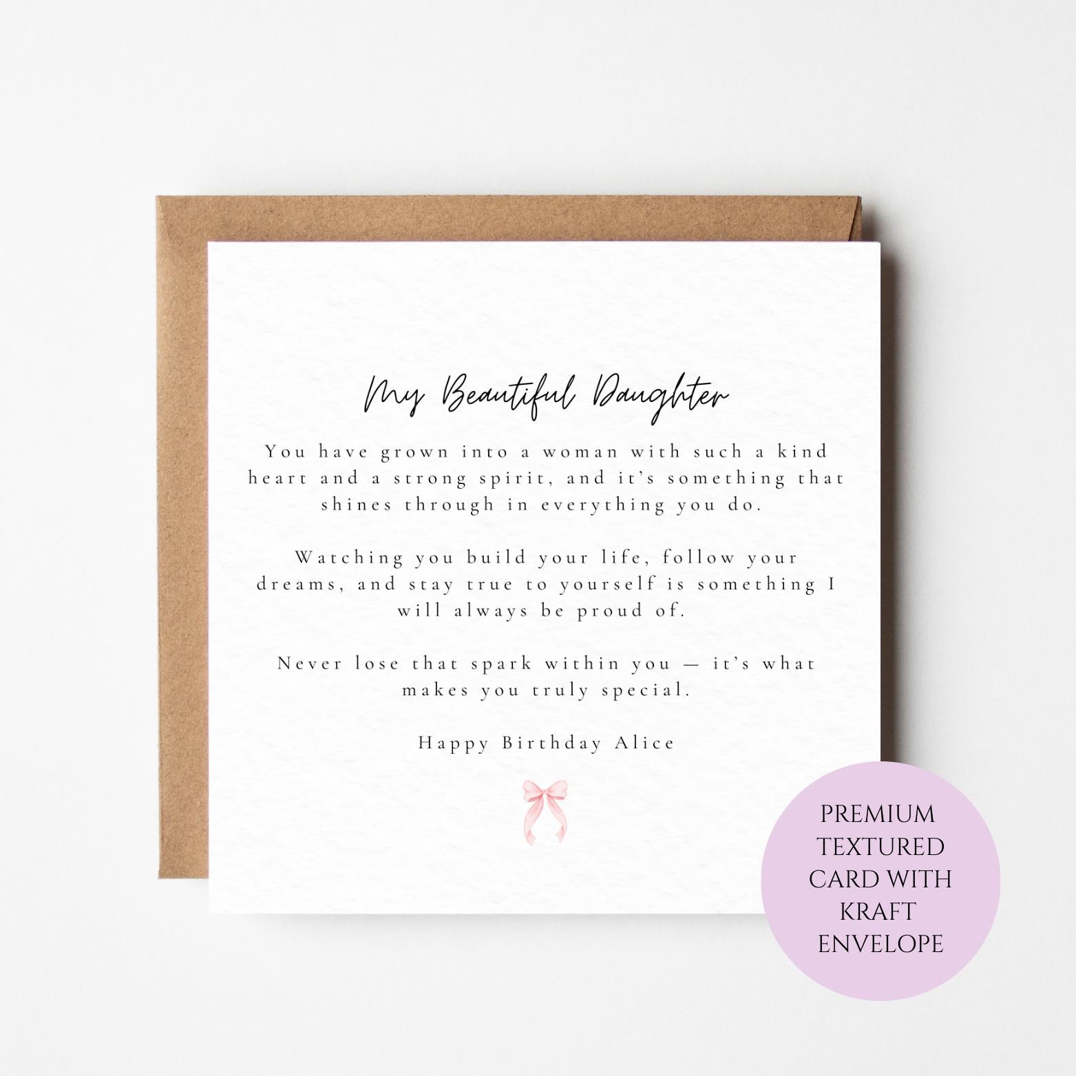 Personalised Daughter Birthday Card, Kind Heart Strong Spirit Message, Proud Daughter