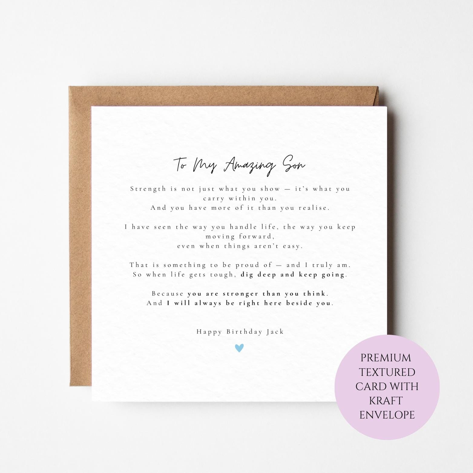 Personalised Son Birthday Card, Heartfelt Message, Textured Card (150x150mm)