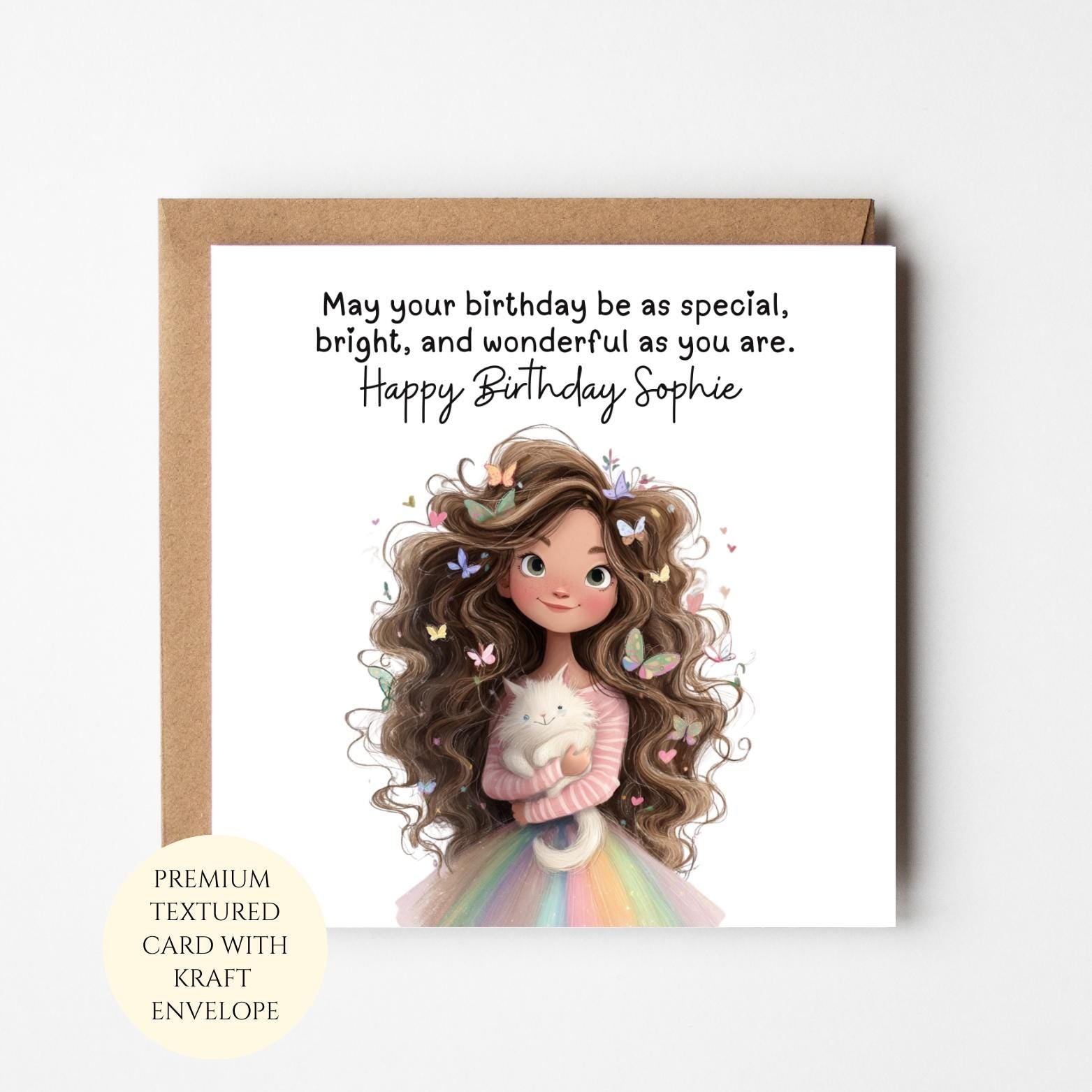 Personalised Girl Birthday Card: Long Hair Illustration, Daughter, Granddaughter Wishes