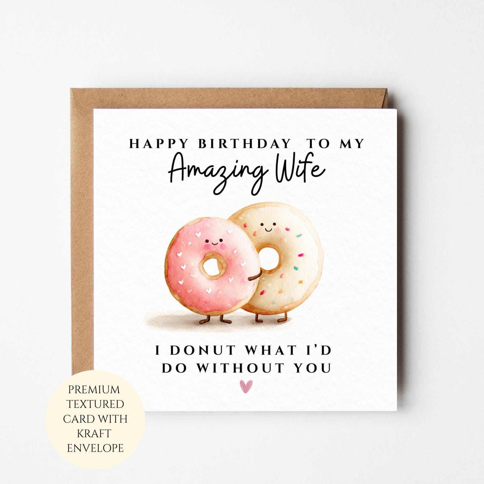 Romantic Donut Birthday Card for Wife from Husband – Personalised Love Message