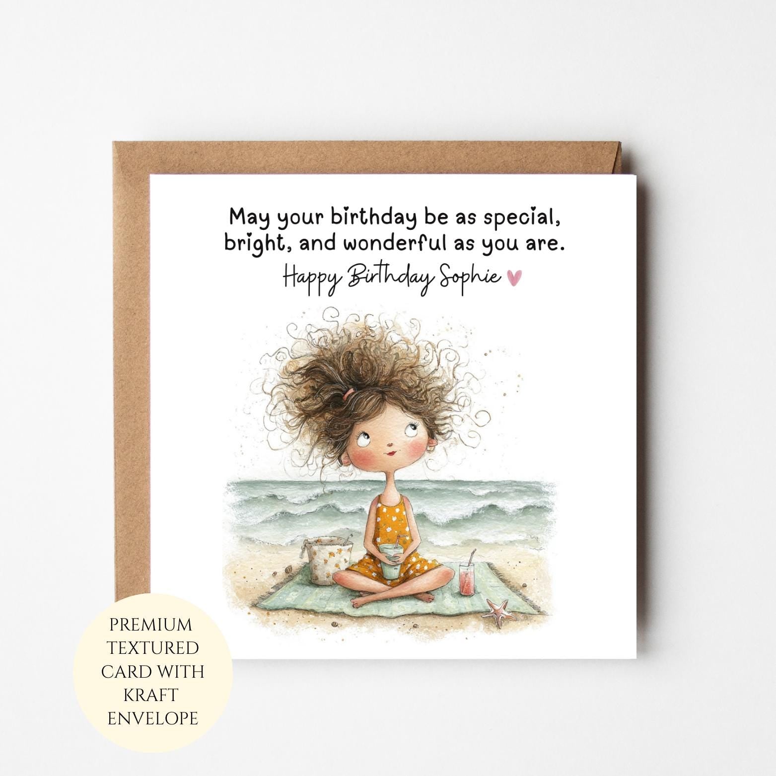 Personalised Beach Birthday Card for Her – Seaside Girl Summer Wishes