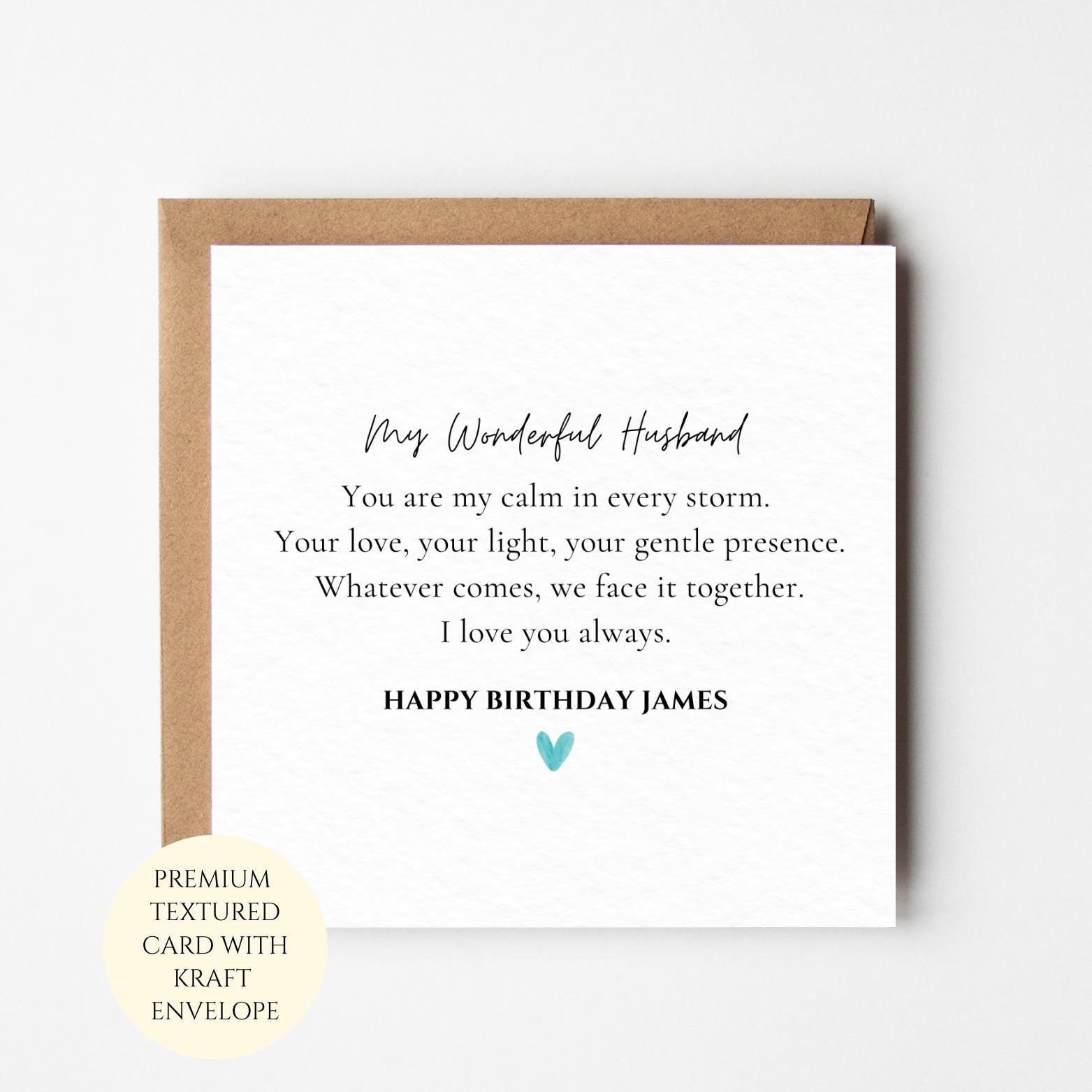 Personalised Husband Birthday Card: Romantic Message From Wife, Textured Card