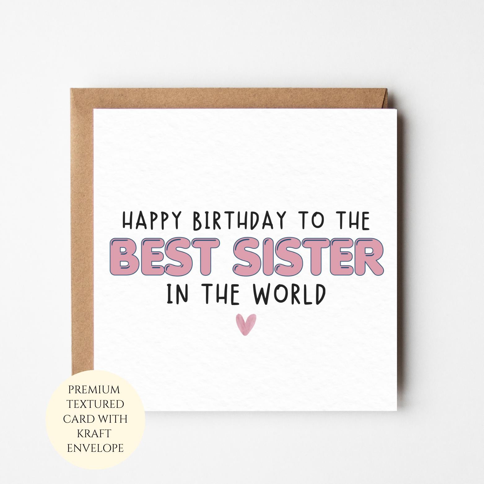 Personalised Sister Birthday Card: Sister In The World, Kraft Envelope