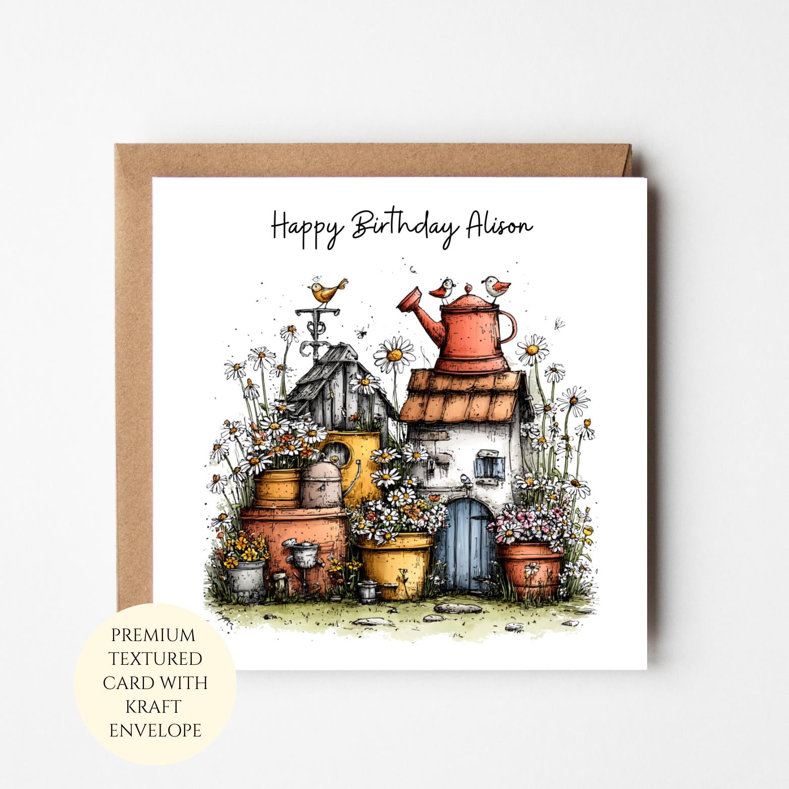 Personalised Cottage Garden Birthday Card For Her Flower Lover – Floral Illustration