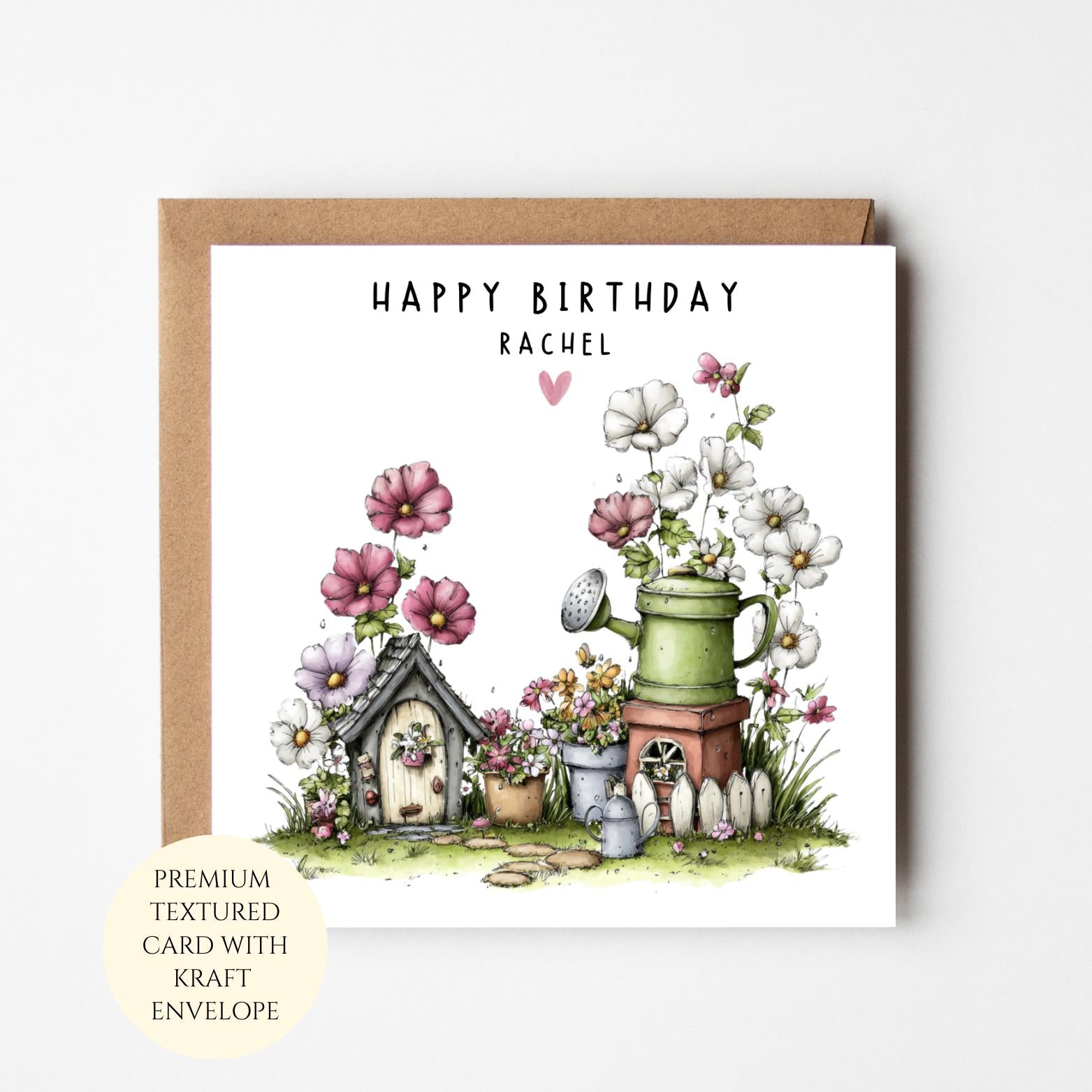Personalised Floral Garden Birthday Card for Her, Mum, Nan – Whimsical Design