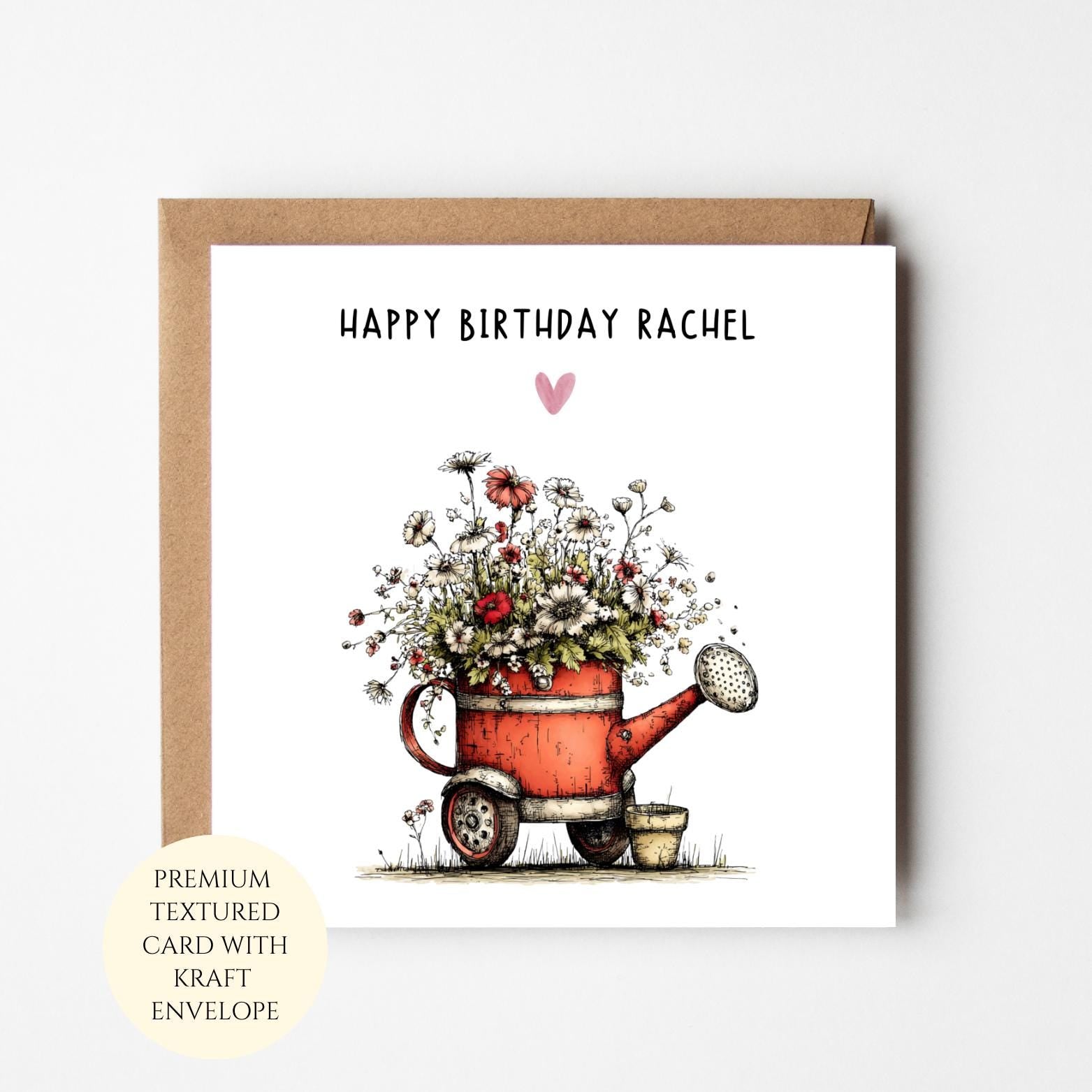 Personalised Garden Birthday Card: Watering Can Floral Design for Her