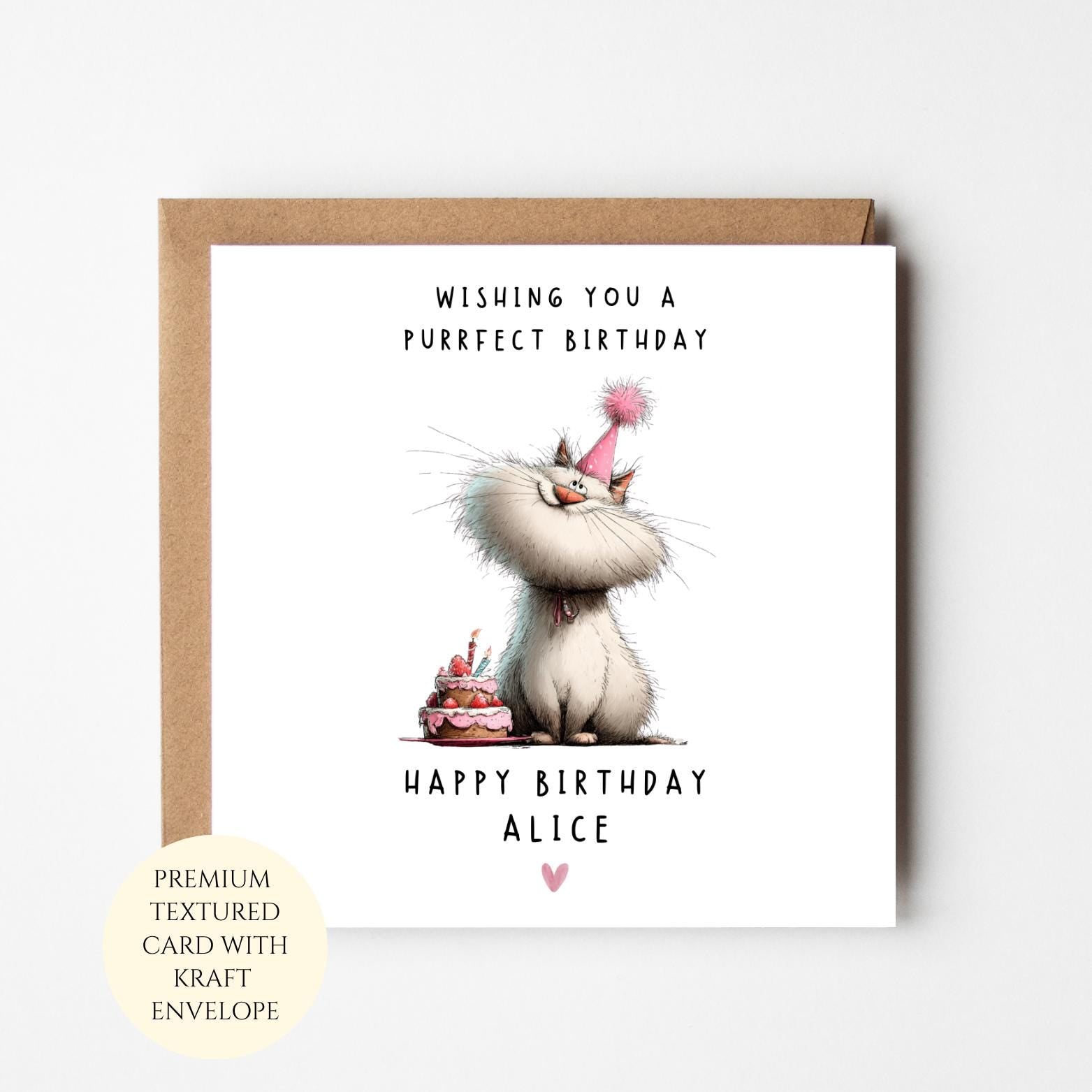 Personalised Birthday Card: Funny Pun for Cat Lovers, Textured Card