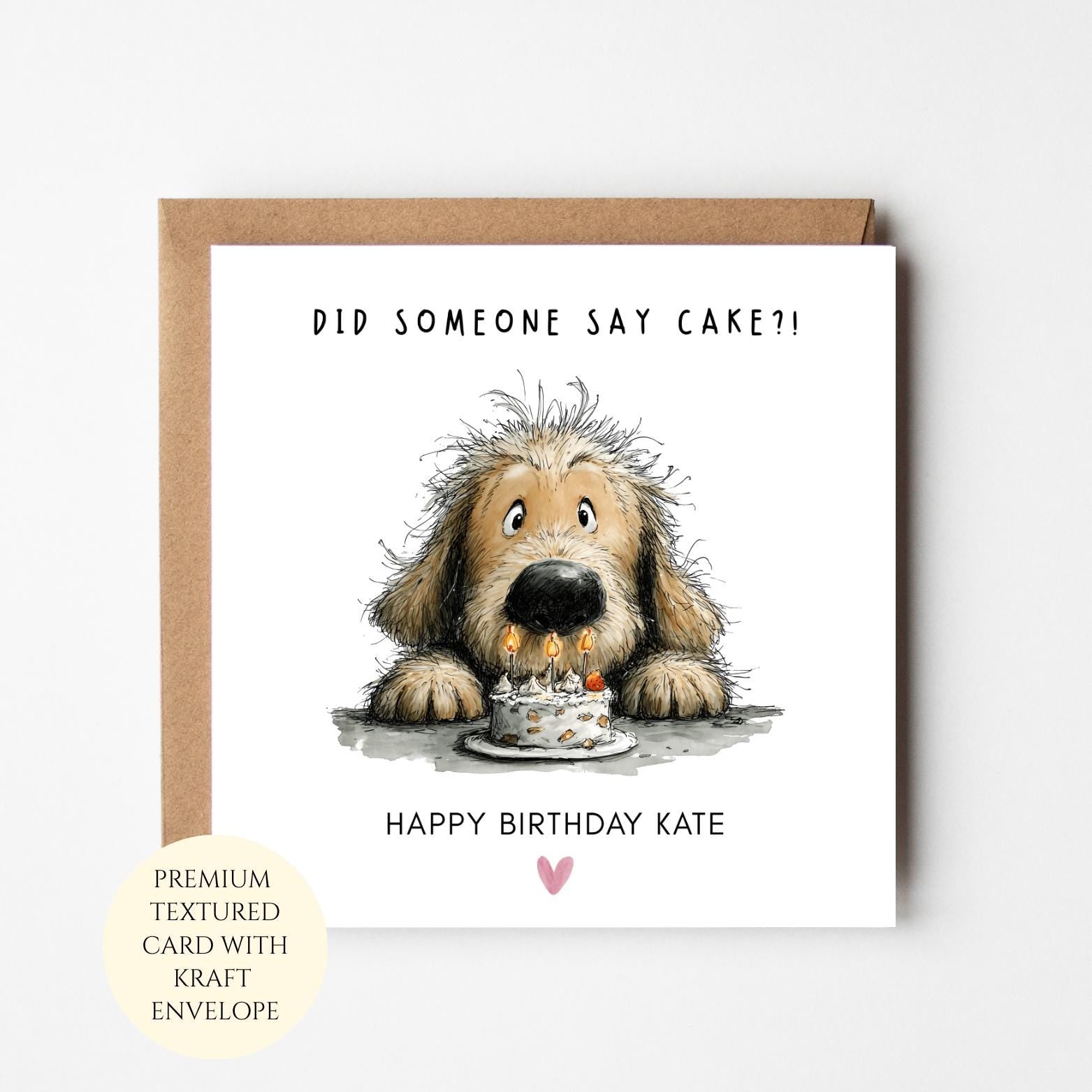 Funny Dog Birthday Card: Puppy with Cupcake, Personalised for Her, Dog Lover Gift