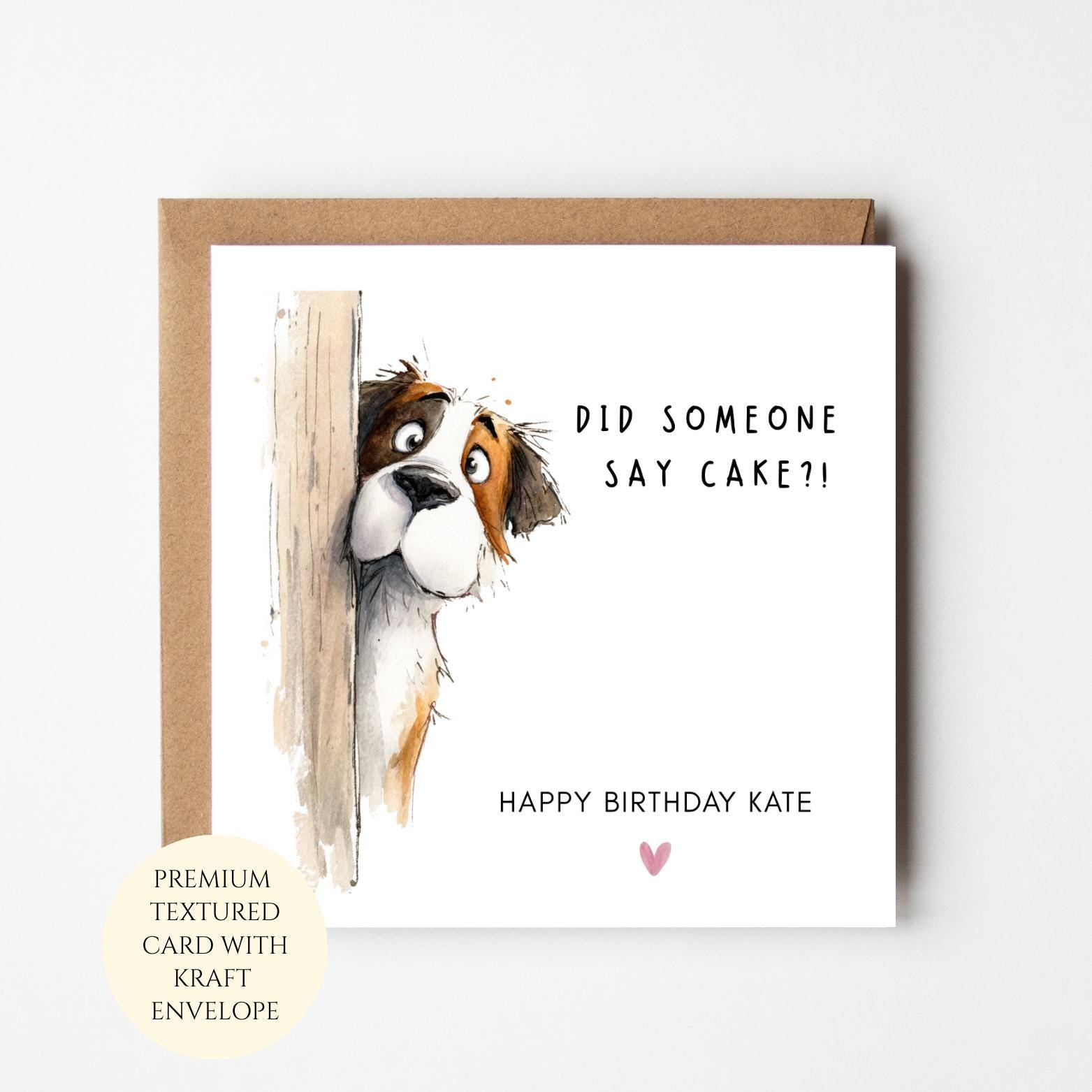 Funny Saint Bernard Birthday Card for Her – Did Someone Say Cake?!