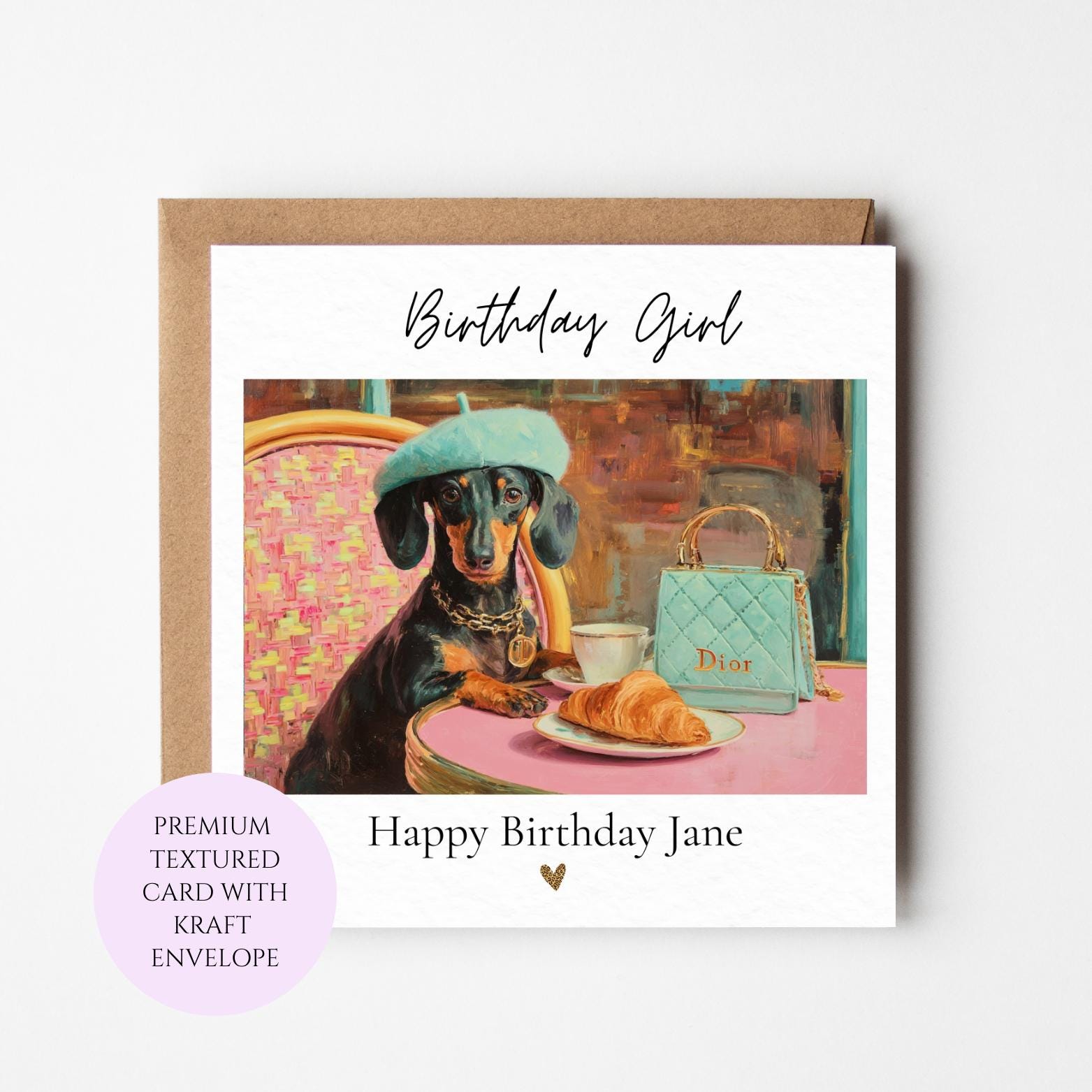 Dachshund Café Card, Dog Lover Gift for Her, Stylish Birthday Girl