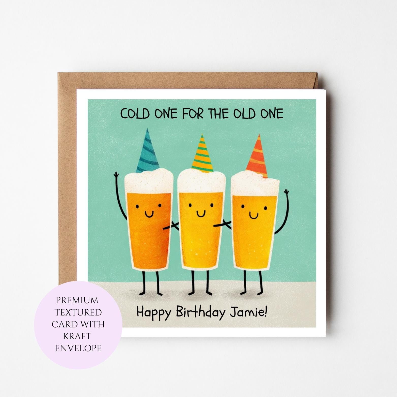 Funny Beer Birthday Card, Cold One for Old One, Humorous Celebration Greeting