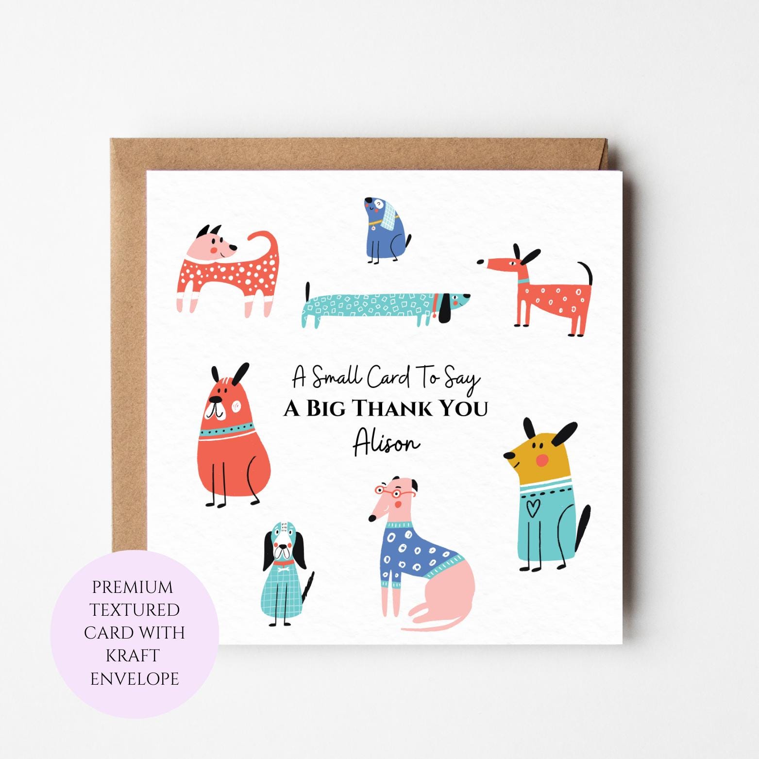 Personalised Whimsical Dog Thank You Card, Colourful Sketch Animal Card
