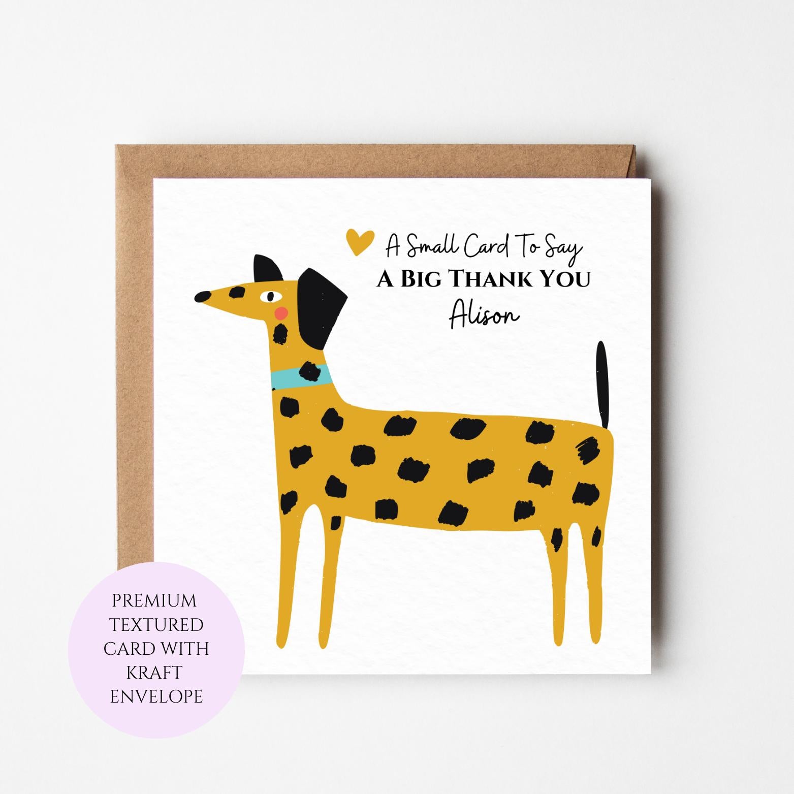 Personalised Whimsical Dog Thank You Card, Colourful Sketch Animal Greeting