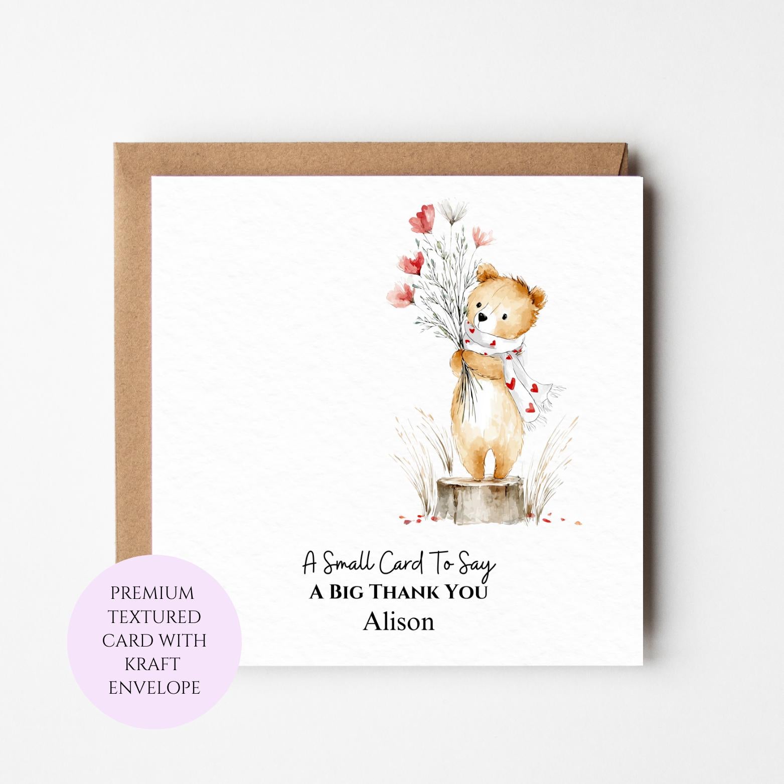Personalised Bear Thank You Card with Flowers, Floral Animal Greeting Card