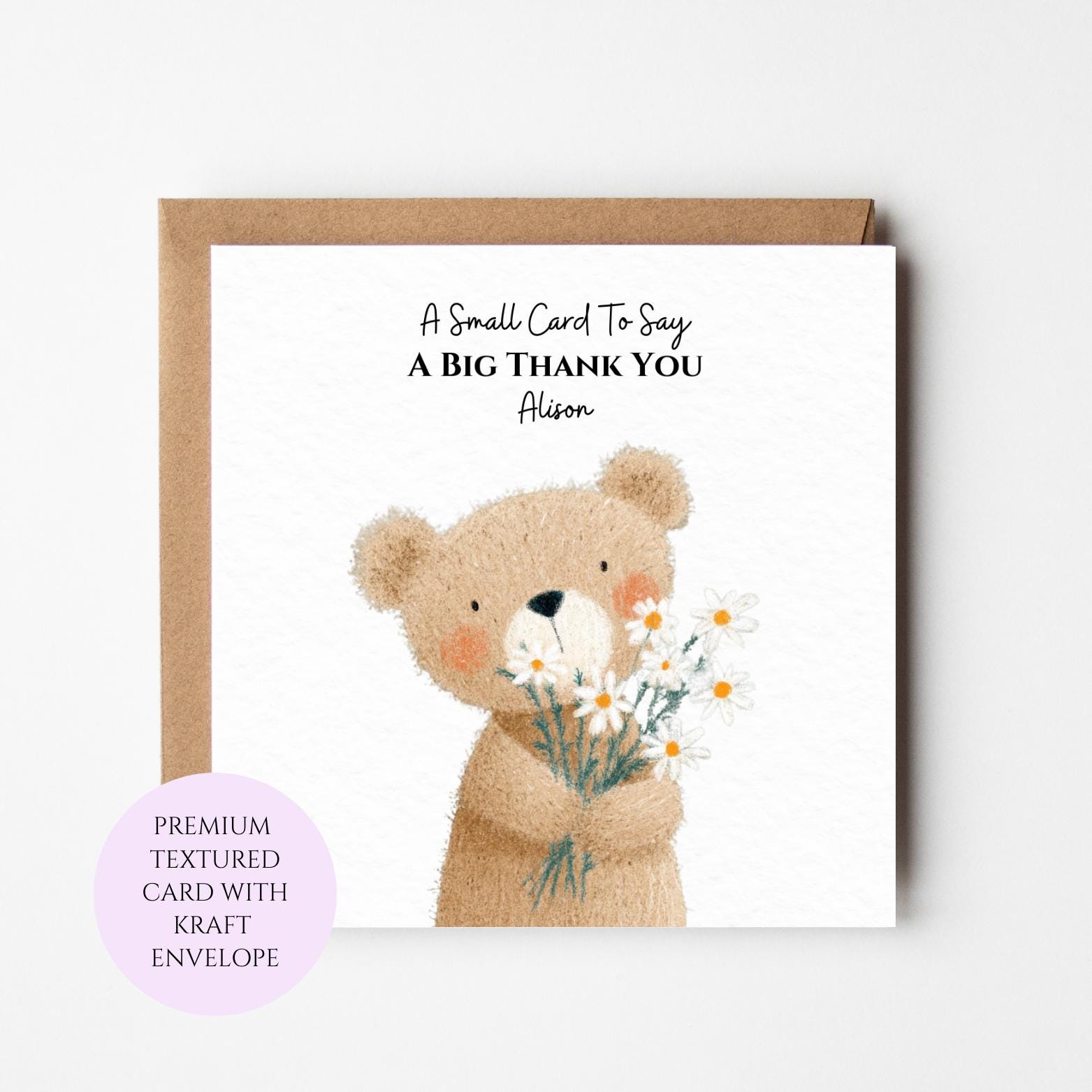 Personalised Bear Floral Thank You Card, Animal Appreciation Greeting