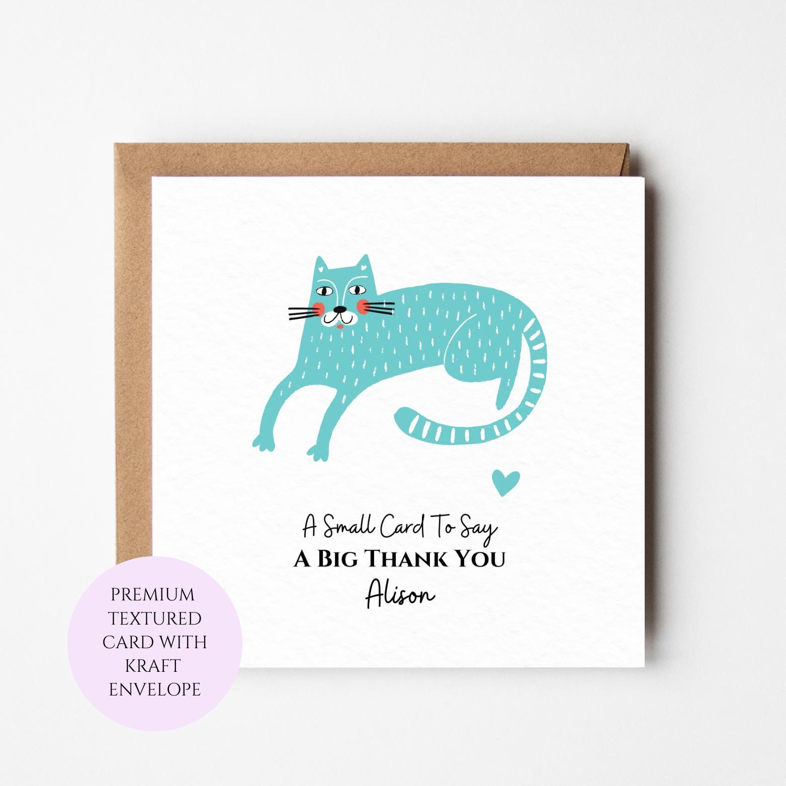 Whimsical Cat Thank You Card, Colourful Sketch Design, Animal Appreciation Card