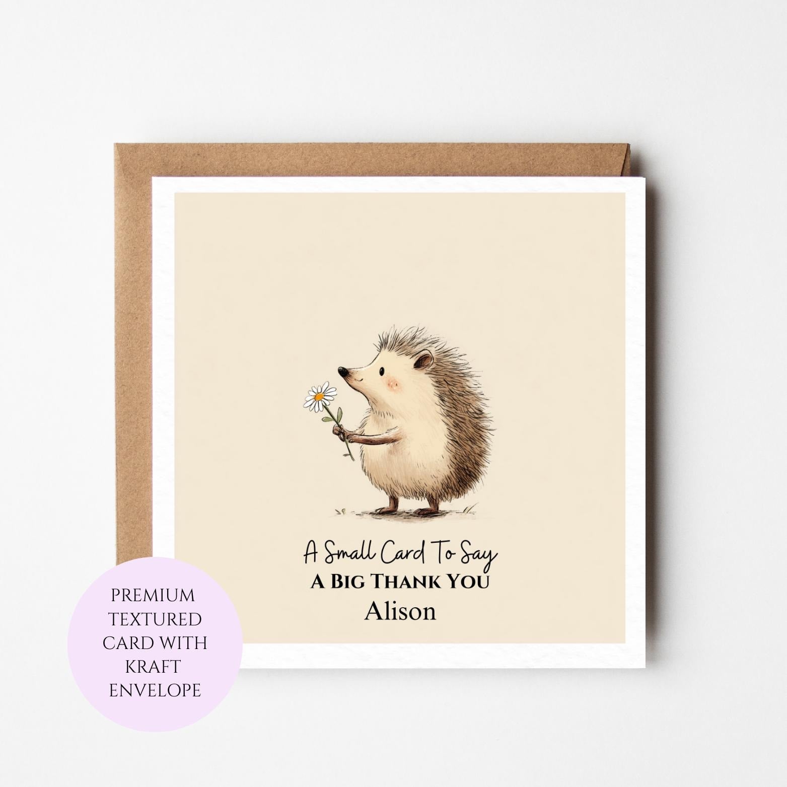 Personalised Hedgehog Floral Thank You Card, Whimsical Animal Stationery, UK Made