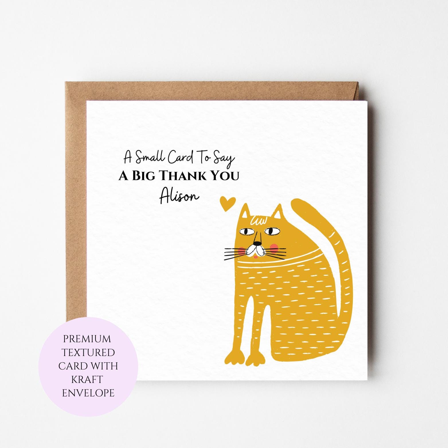 Personalised Whimsical Cat Thank You Card, Colourful Sketch Design, Animal Card