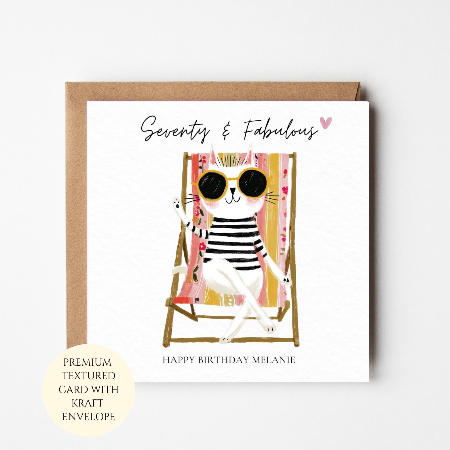 Personalised 70th Birthday Card, Cat Lover, Seventy and Woman