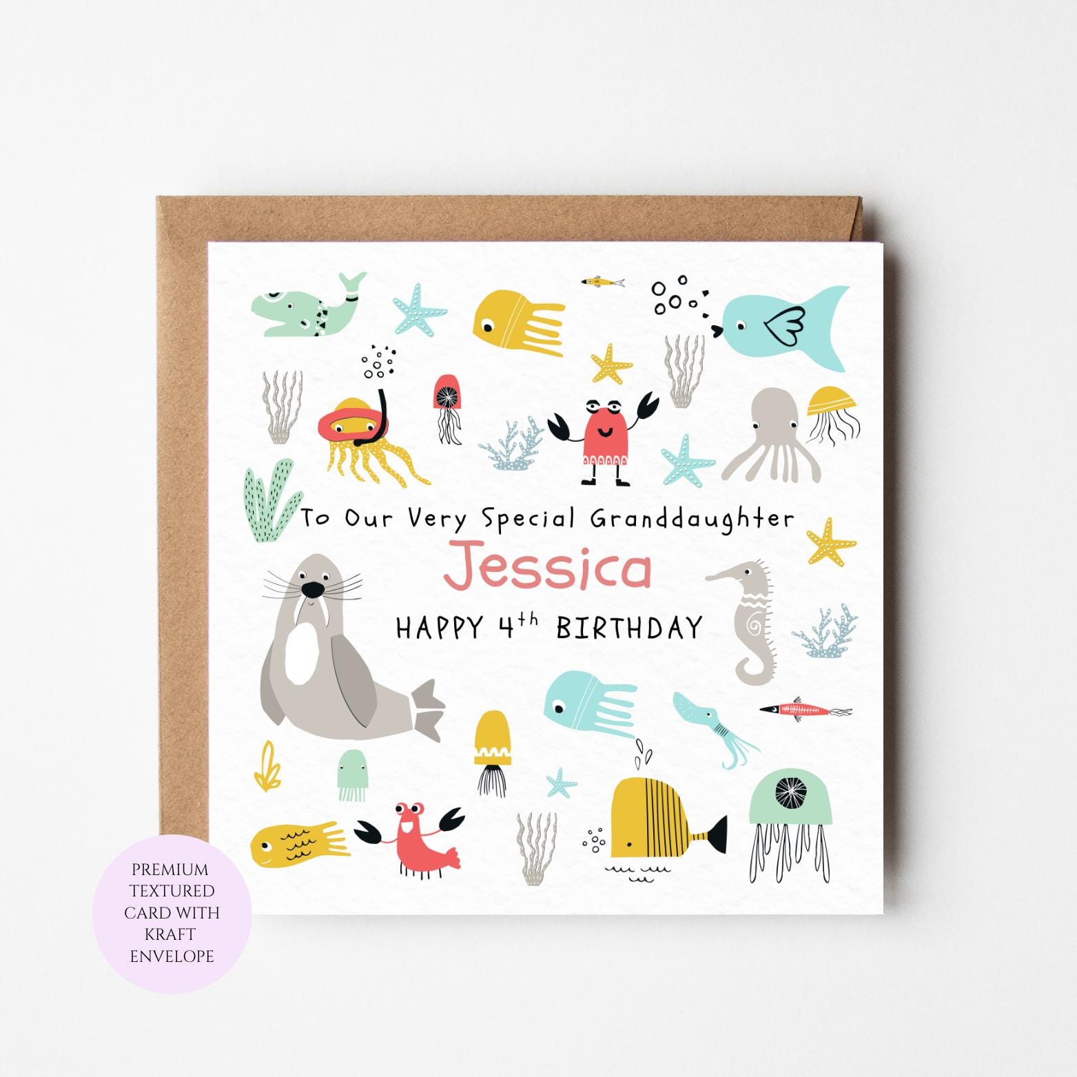 Under the Sea Birthday Card: Ocean Animals for Granddaughter