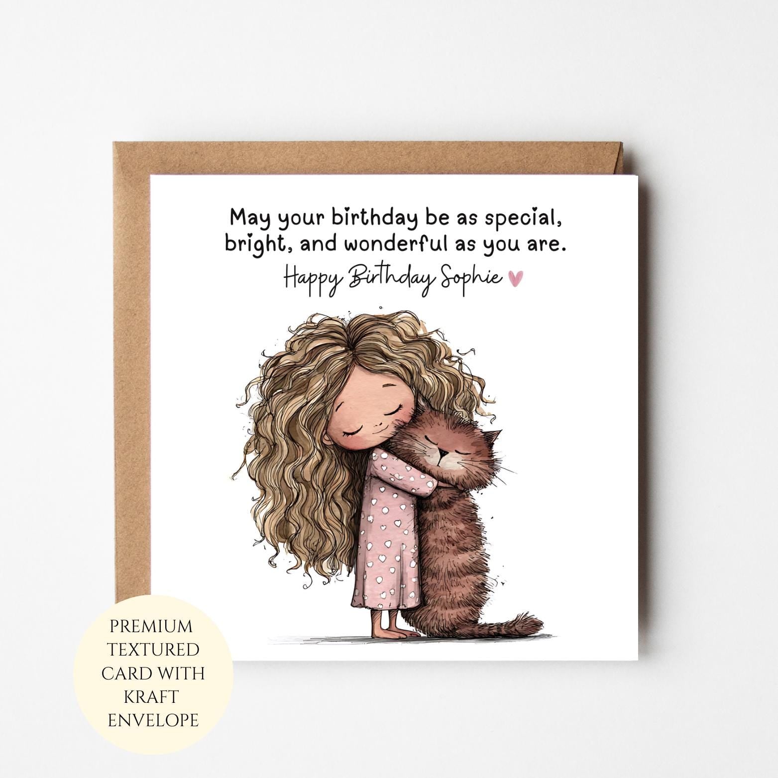 Personalised Girl Hugging Dog Birthday Card – Dog Lover Keepsake