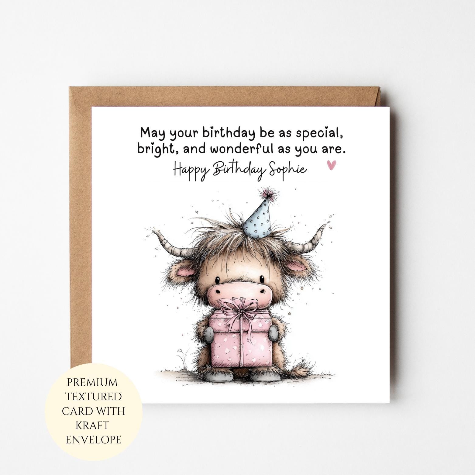 Personalised Highland Cow Birthday Card: Adorable Farm Animal Gift