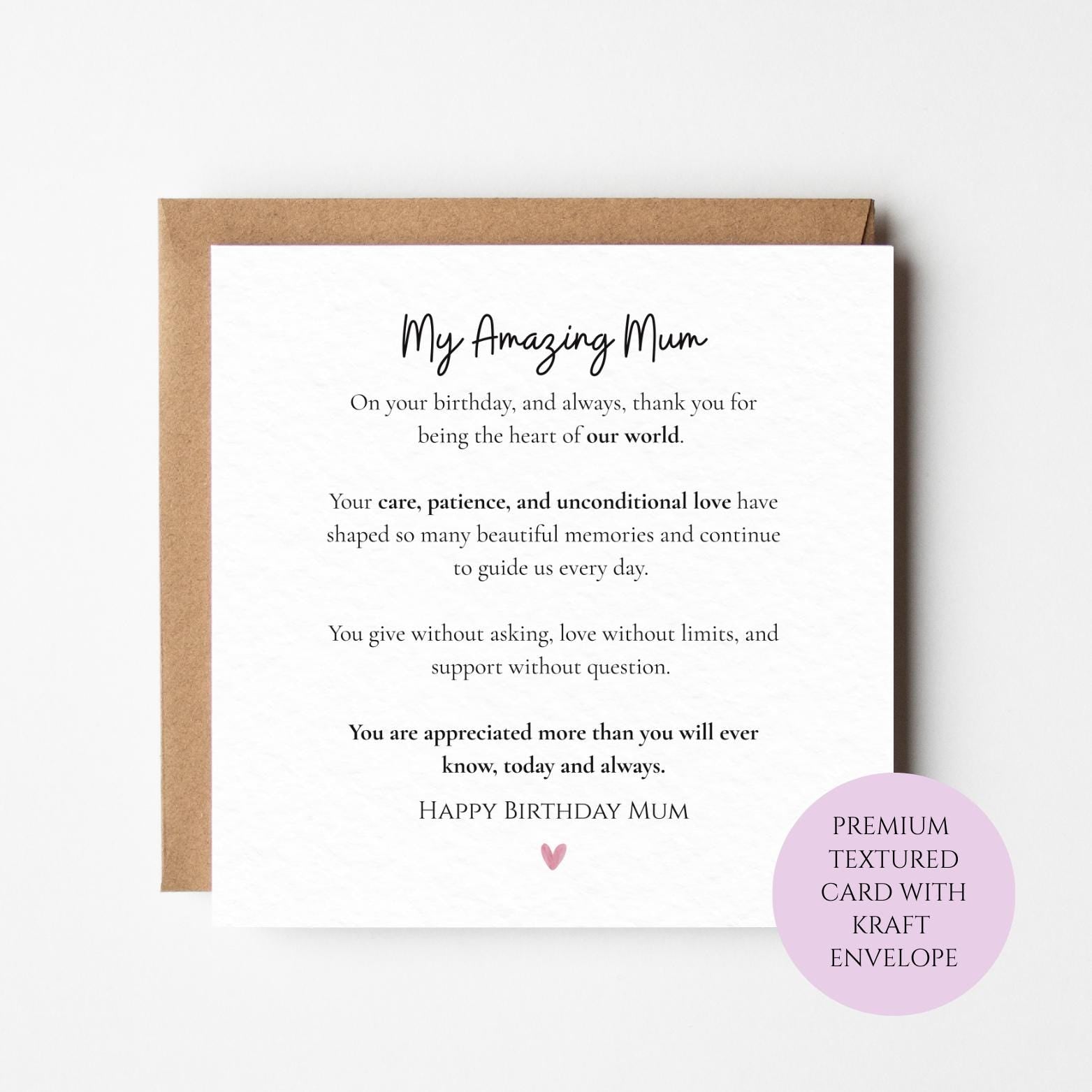 Heartfelt Mum Birthday Card - Luxury Textured Paper Design