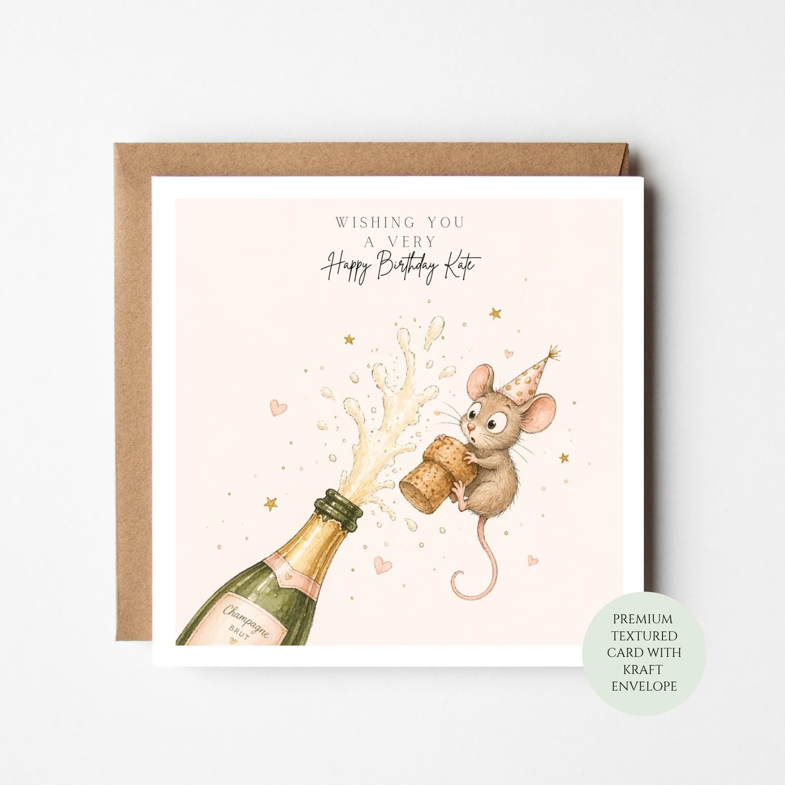 Mouse Birthday Card - Funny Champagne Party Design