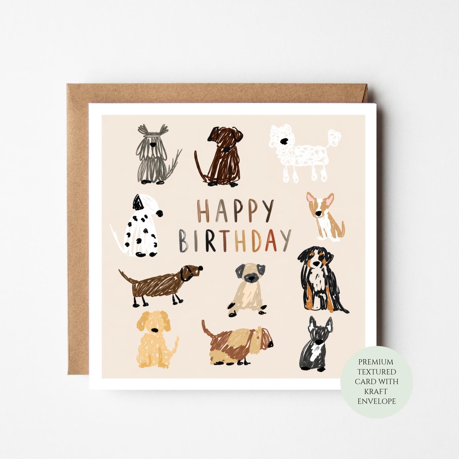 Birthday Card for Her: Dog Pattern Design (Textured, Includes Envelope)