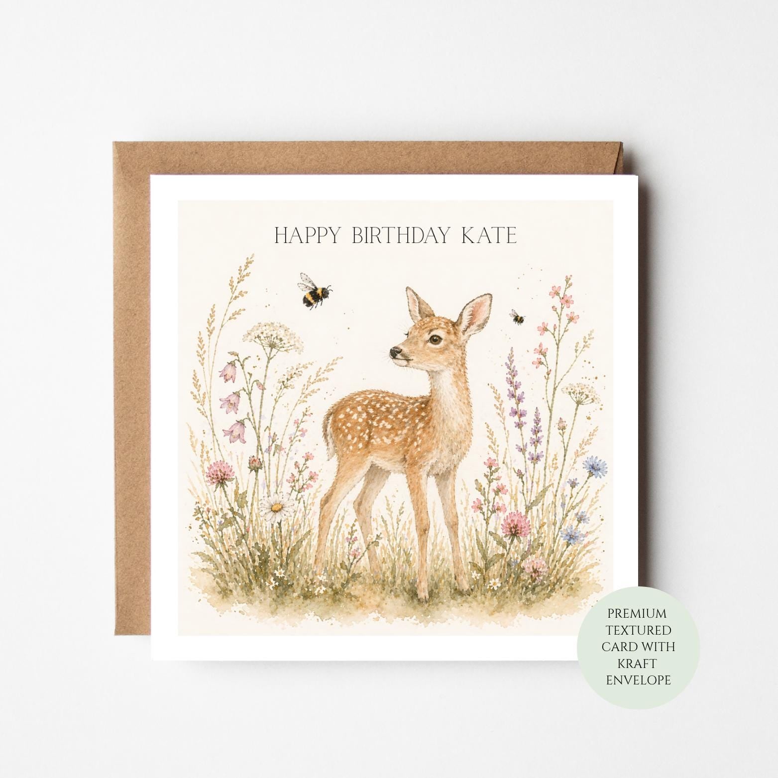 Deer Birthday Card - Woodland Theme, Textured Thick Paper