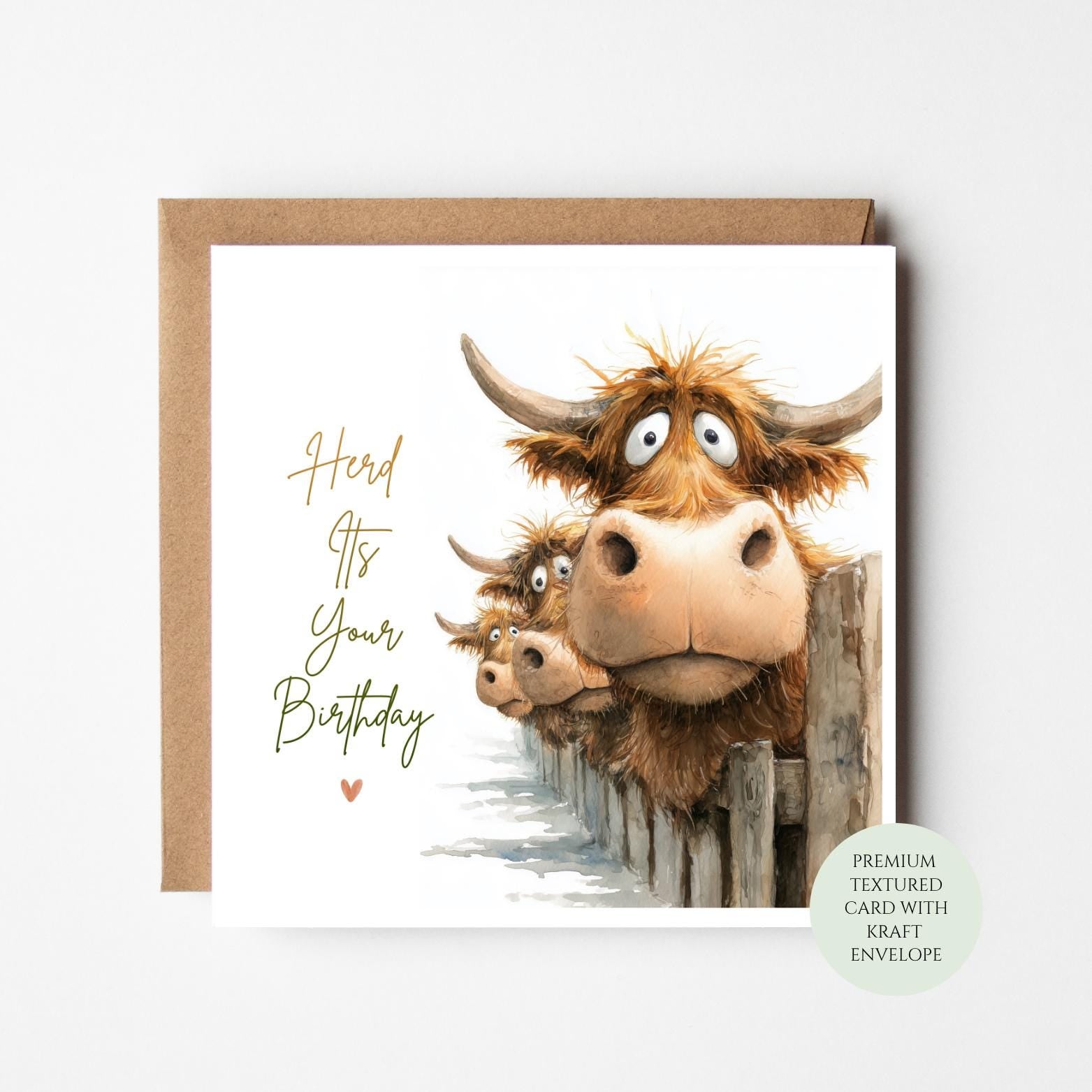 Funny Highland Cow Birthday Card, Farm Animal Humor (Textured Cardstock)