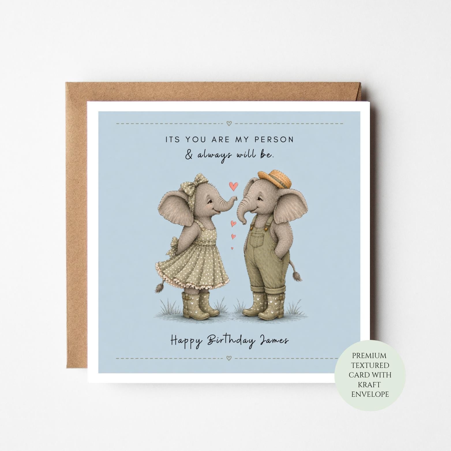 Elephant Birthday Card: Adorable Safari Design - Textured Paper