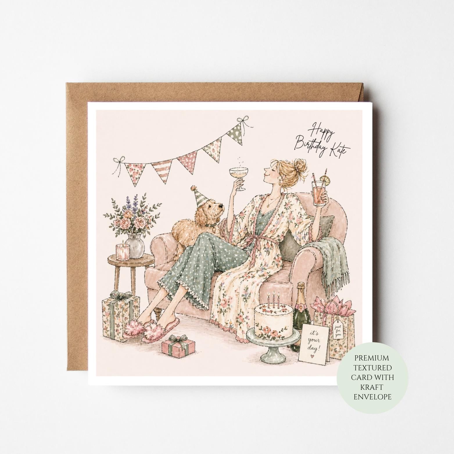 Birthday Card for Her: Adorable Cat Design - Textured Thick Cardstock