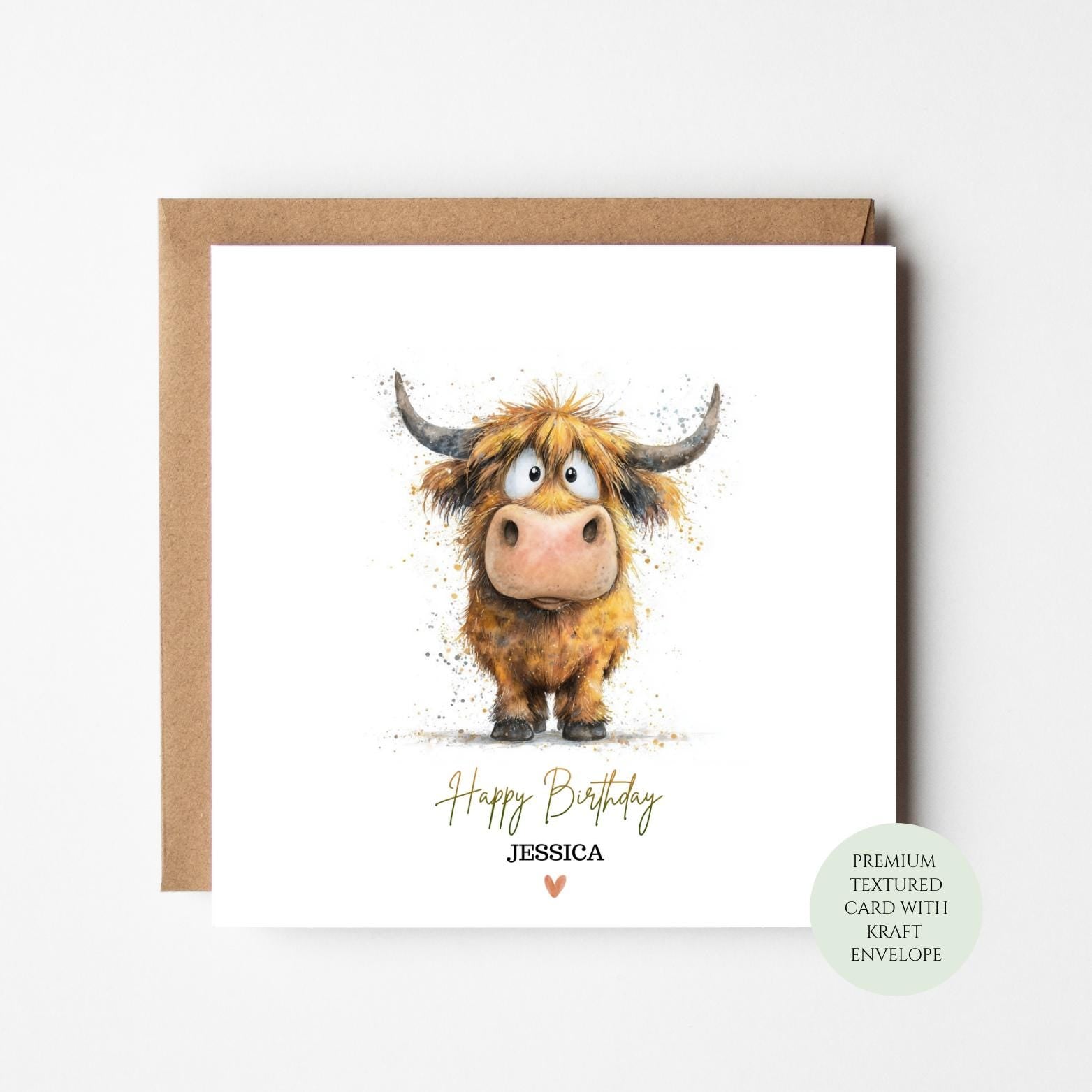 Highland Cow Birthday Card: Farm Animal Design (Textured Paper)