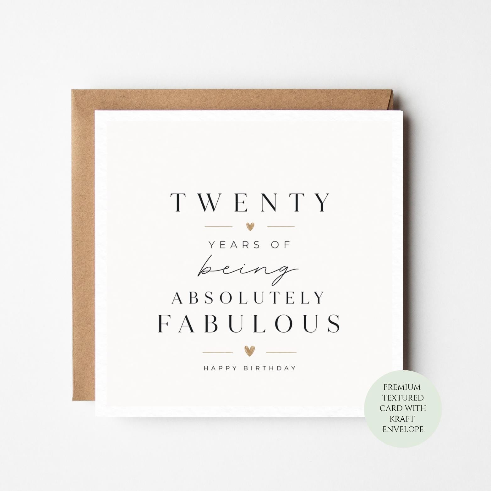 20th Birthday Card – Textured Card with Kraft Envelope