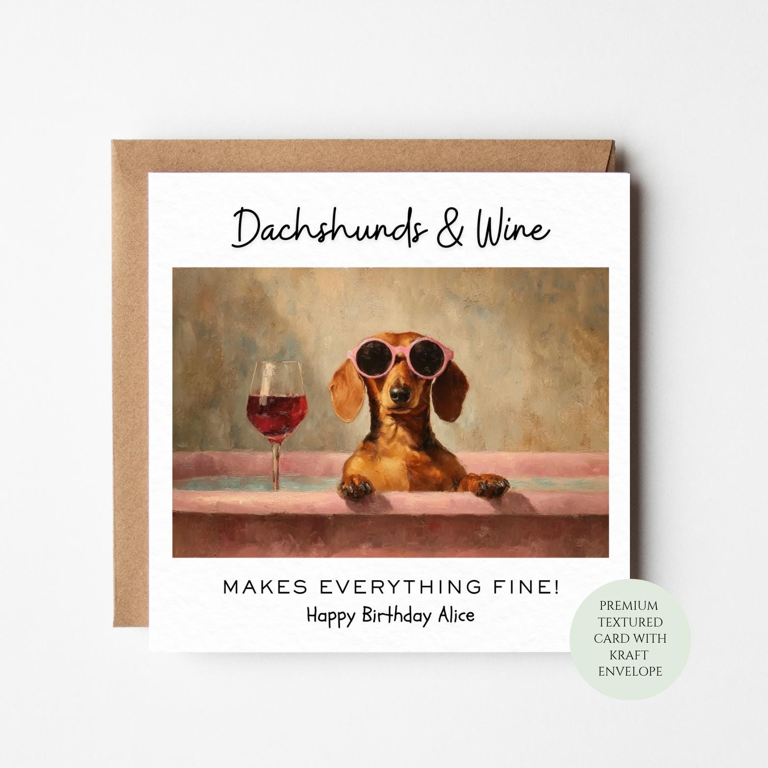 Dachshund Birthday Card: Humorous Wine and Dog Design (With Envelope)