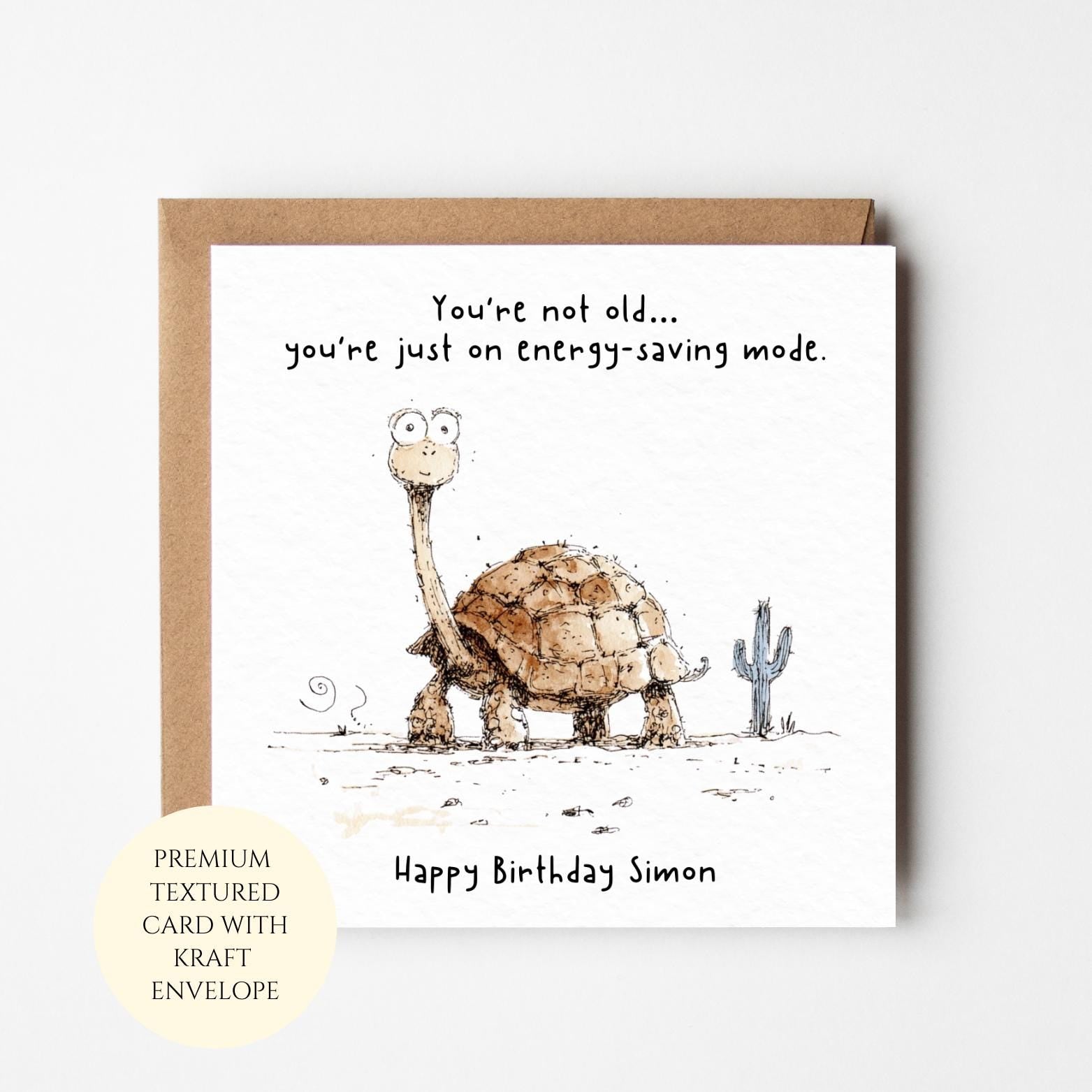 Funny Turtle Birthday Card, Witty Energy Saving Mode