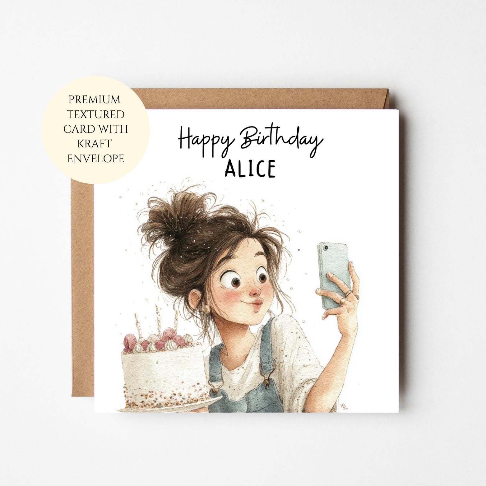 Birthday Card for Daughter or Friend: Selfie with Cake - Personalised