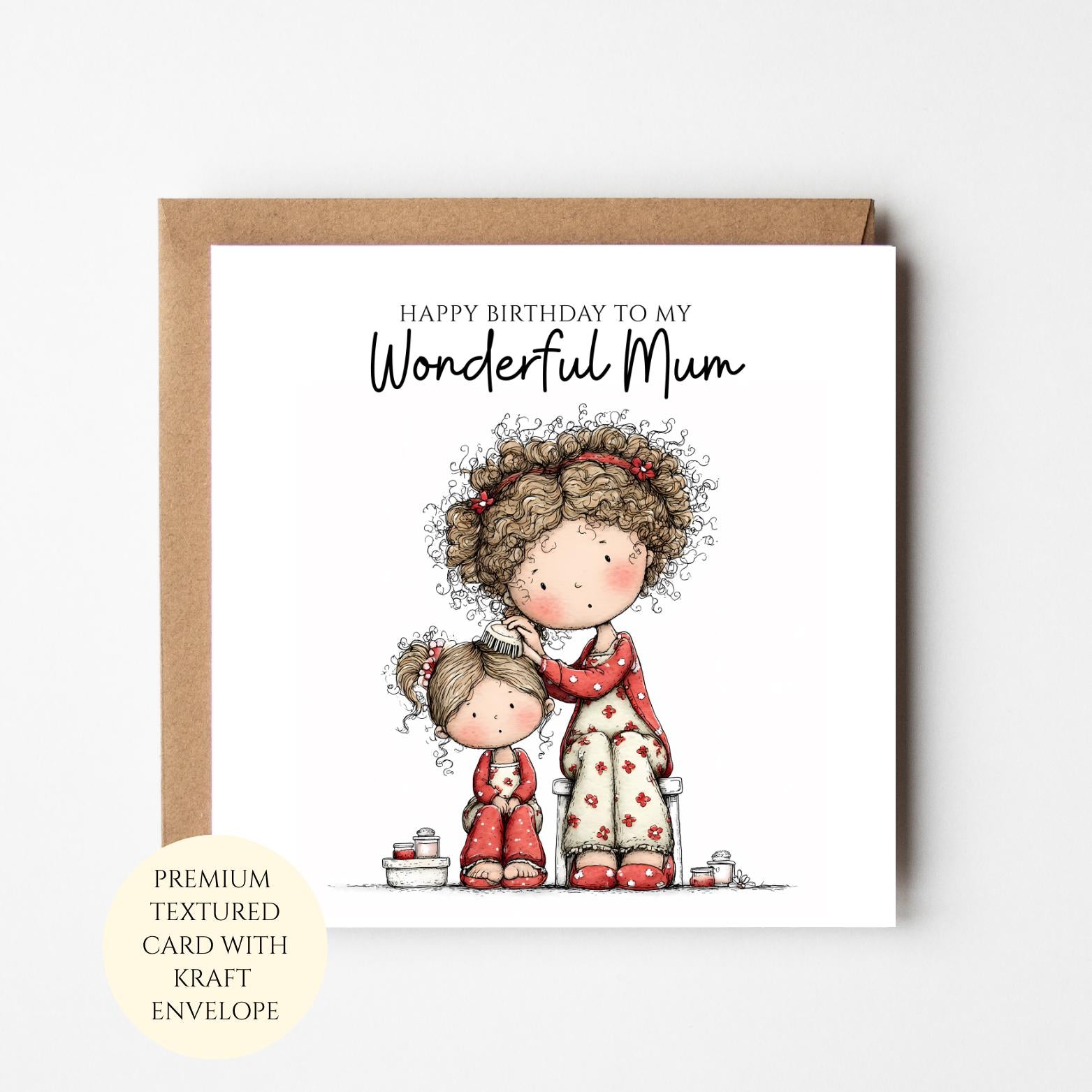 Personalised Mum Birthday Card: Daughter Design, Textured Cardstock, Kraft Envelope