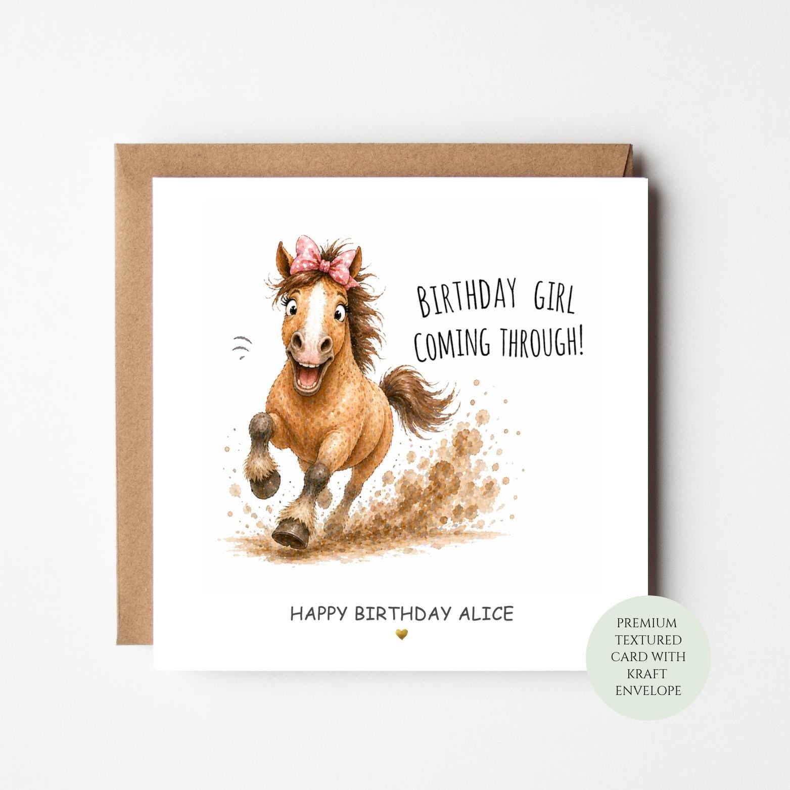 Personalised Horse Birthday Card, Funny Equestrian Girl Greeting Card