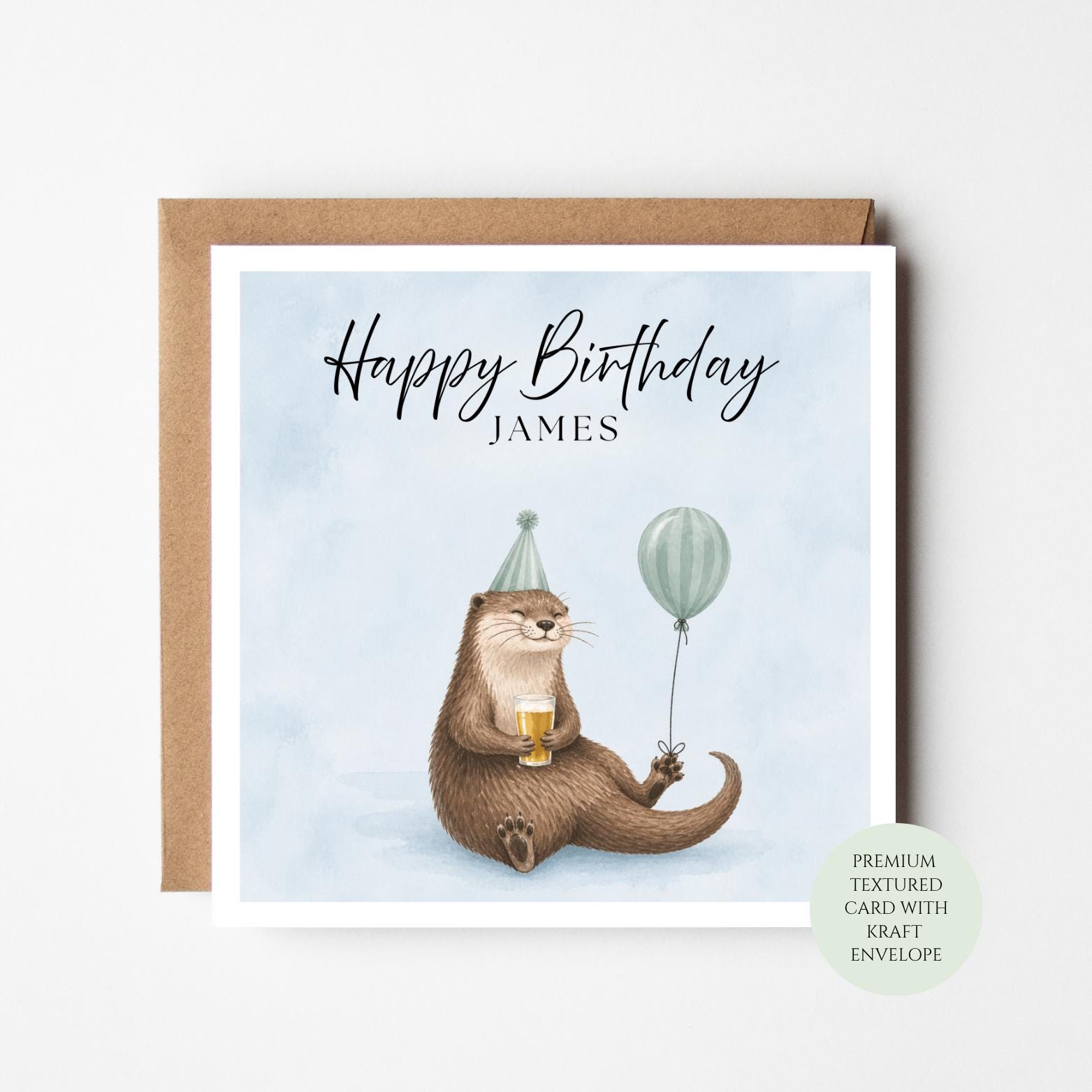 Personalised Otter Birthday Card, Beer Balloon Animal Greeting For Him