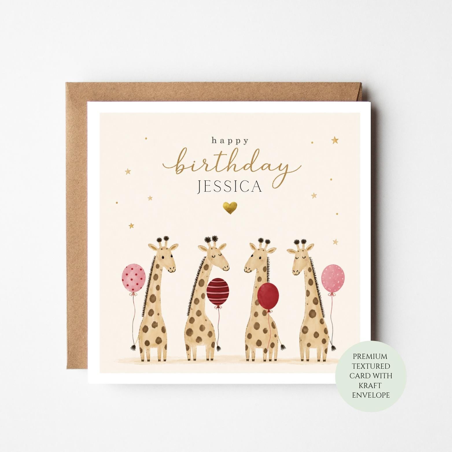 Personalised Giraffe Birthday Card, Safari Animal Lover Greeting Card