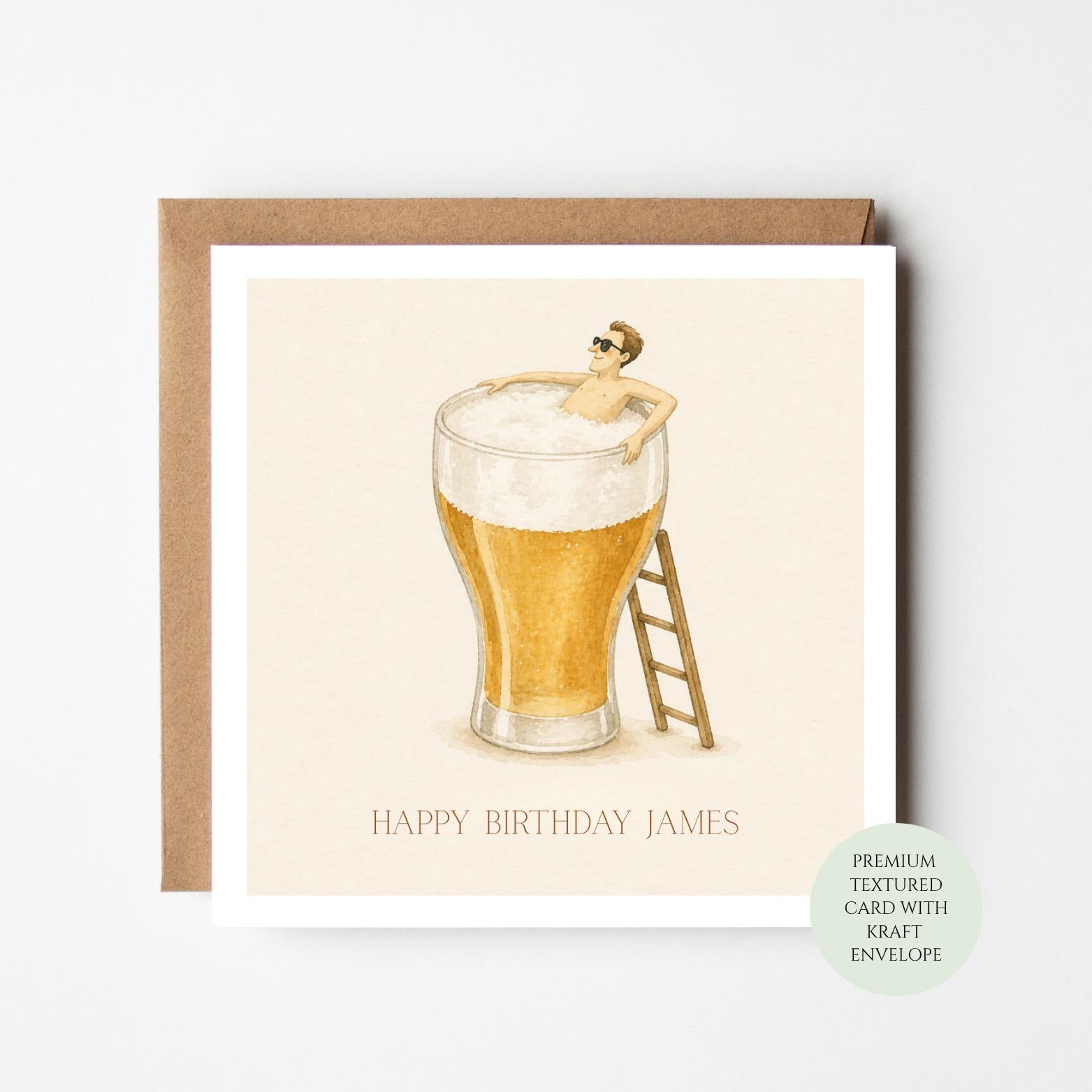 Personalised Beer Birthday Card, Funny Pint Glass, Beer Lover Gift for Him