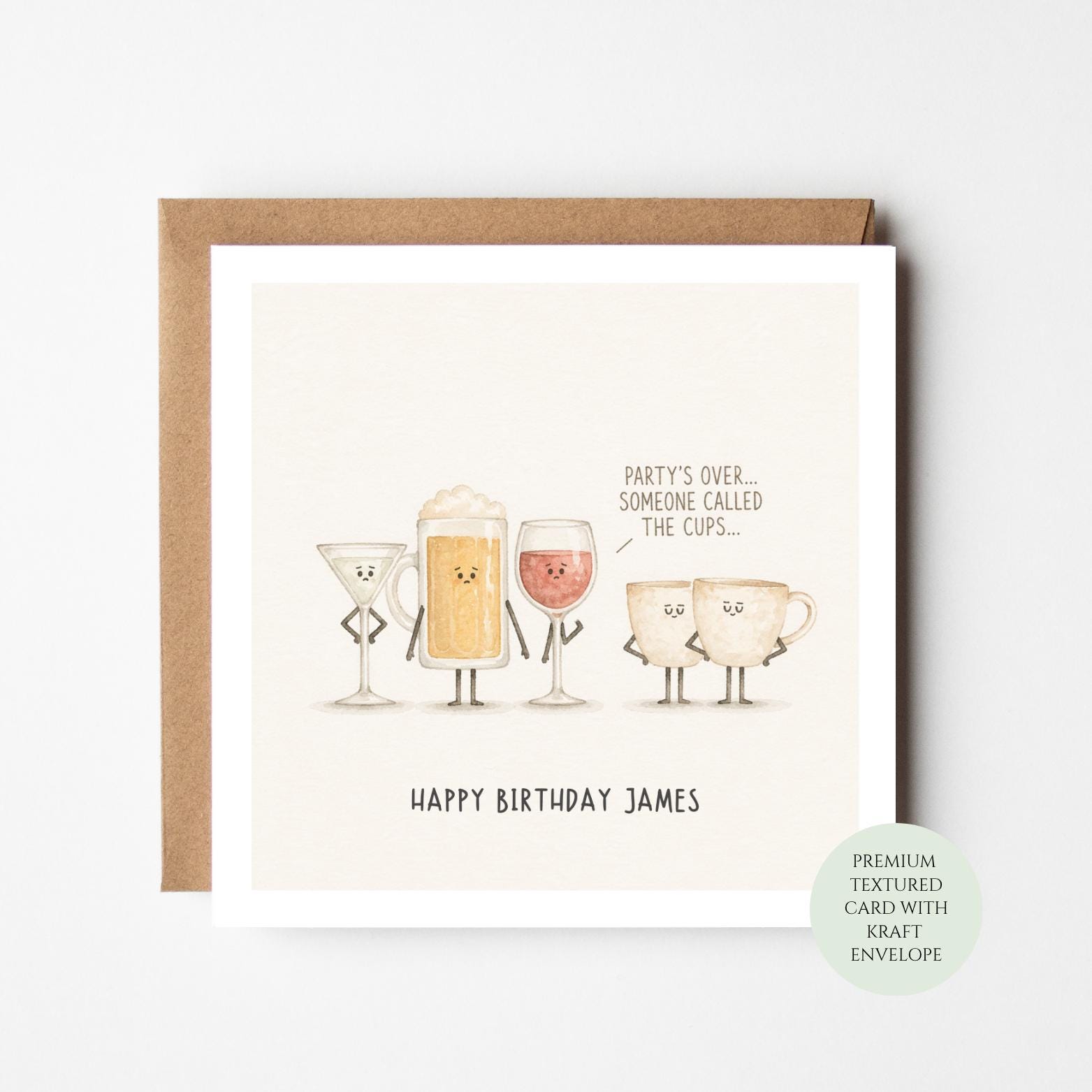 Personalised Birthday Card, Funny Cocktail Beer Wine, For Him Her (Kraft Envelope)