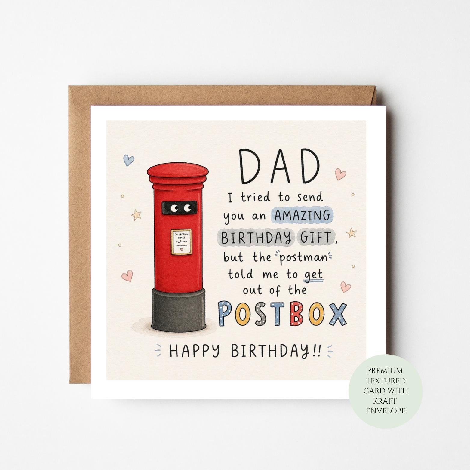 Funny Dad Birthday Card, Postbox Joke Gift for Father, Daughter Son Greeting