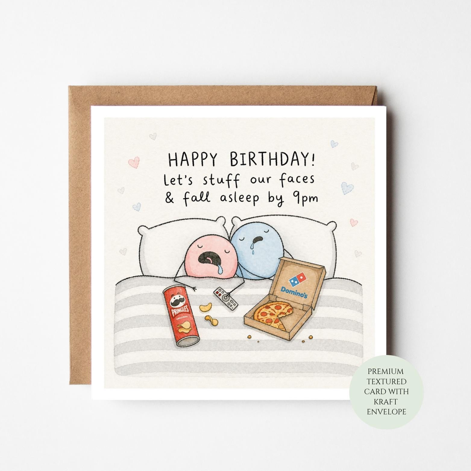 Funny Birthday Card, Pizza Couch Night, Partner Friend, Lazy Celebration