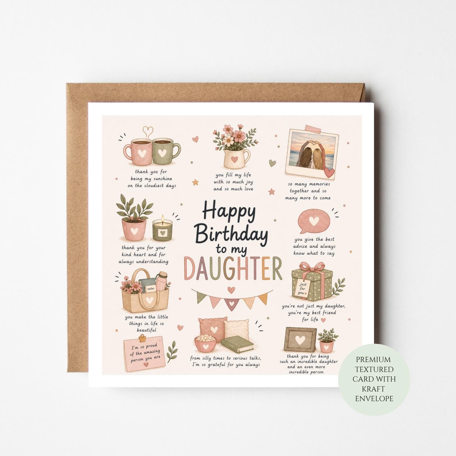 Happy Birthday Daughter Card, Heartfelt Message from Mum or Dad, Keepsake Stationery
